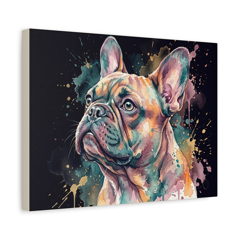 Watercolor French Bulldog Canvas Print — Colorful Dog Wall Art, Matte Stretched Canvas