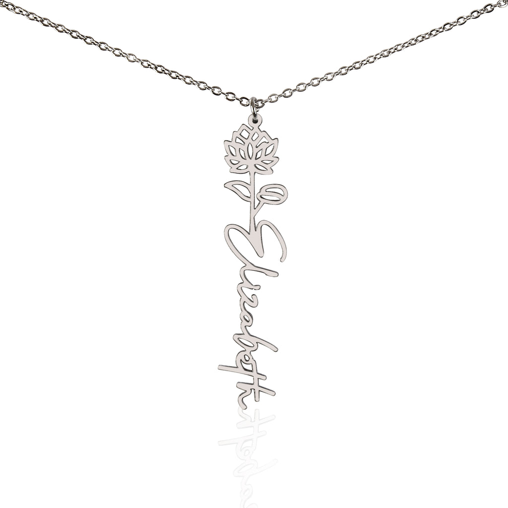 Flower Name Necklace – Personalized Birth Flower Nameplate Pendant