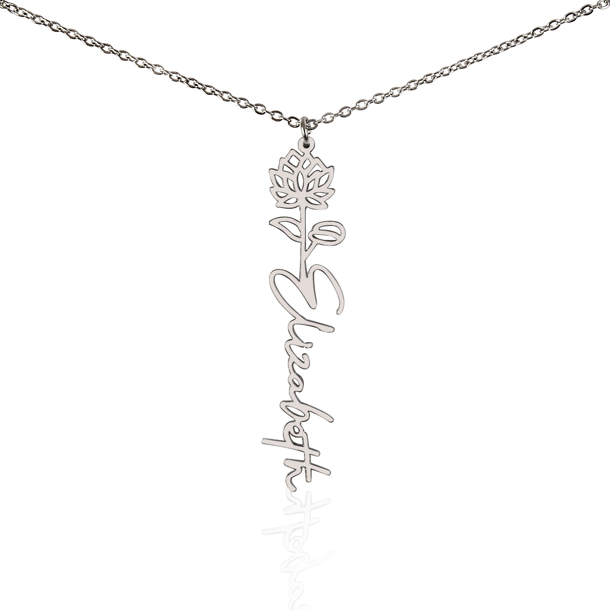 Flower Name Necklace – Personalized Birth Flower Nameplate Pendant