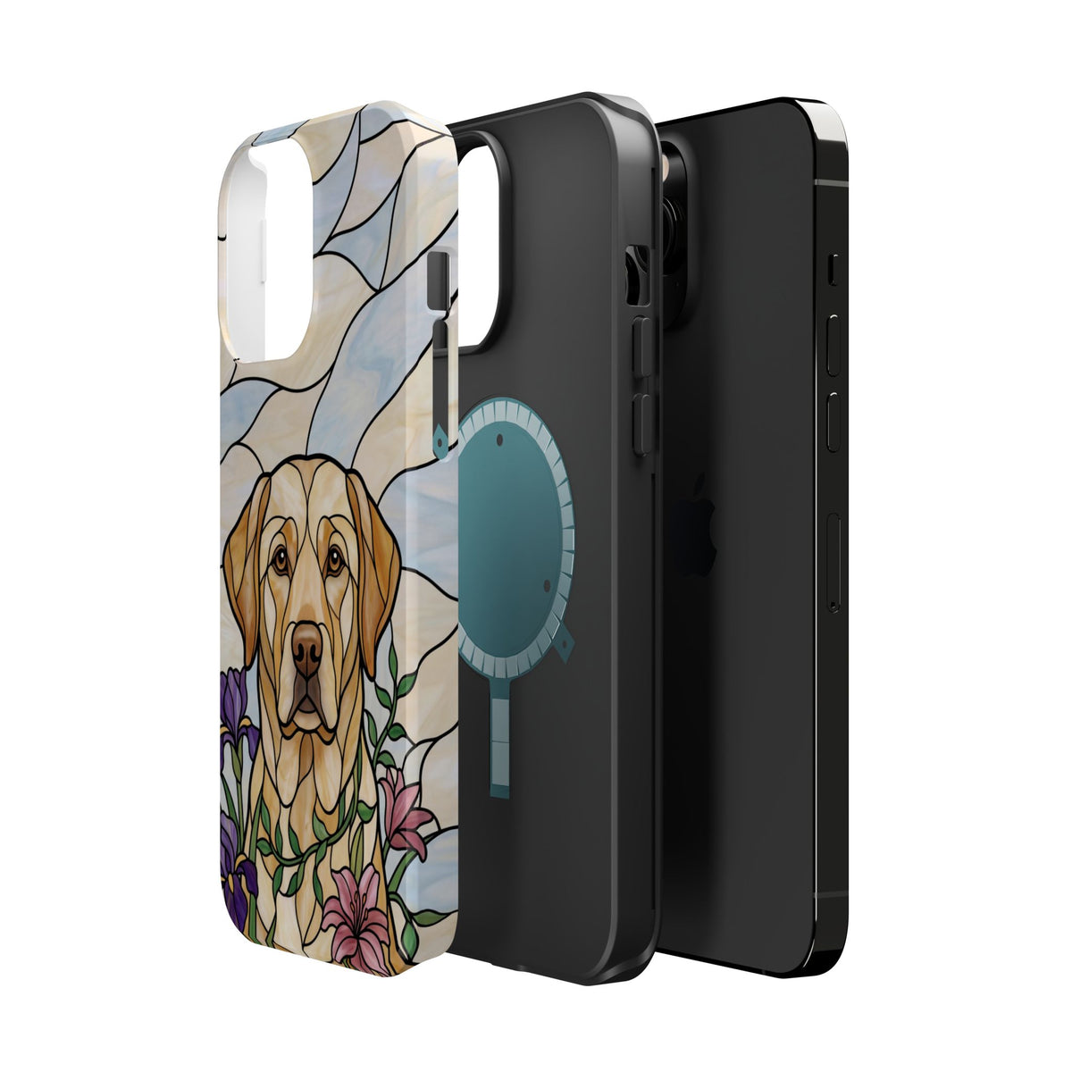Floral Stained Glass Labrador Phone Case — Tough Magnetic Case with Wireless Charging