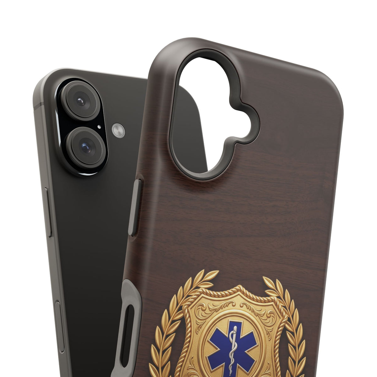 Gold Paramedic Laurel Badge Wood Phone Case — Magnetic Wireless Charging Cover