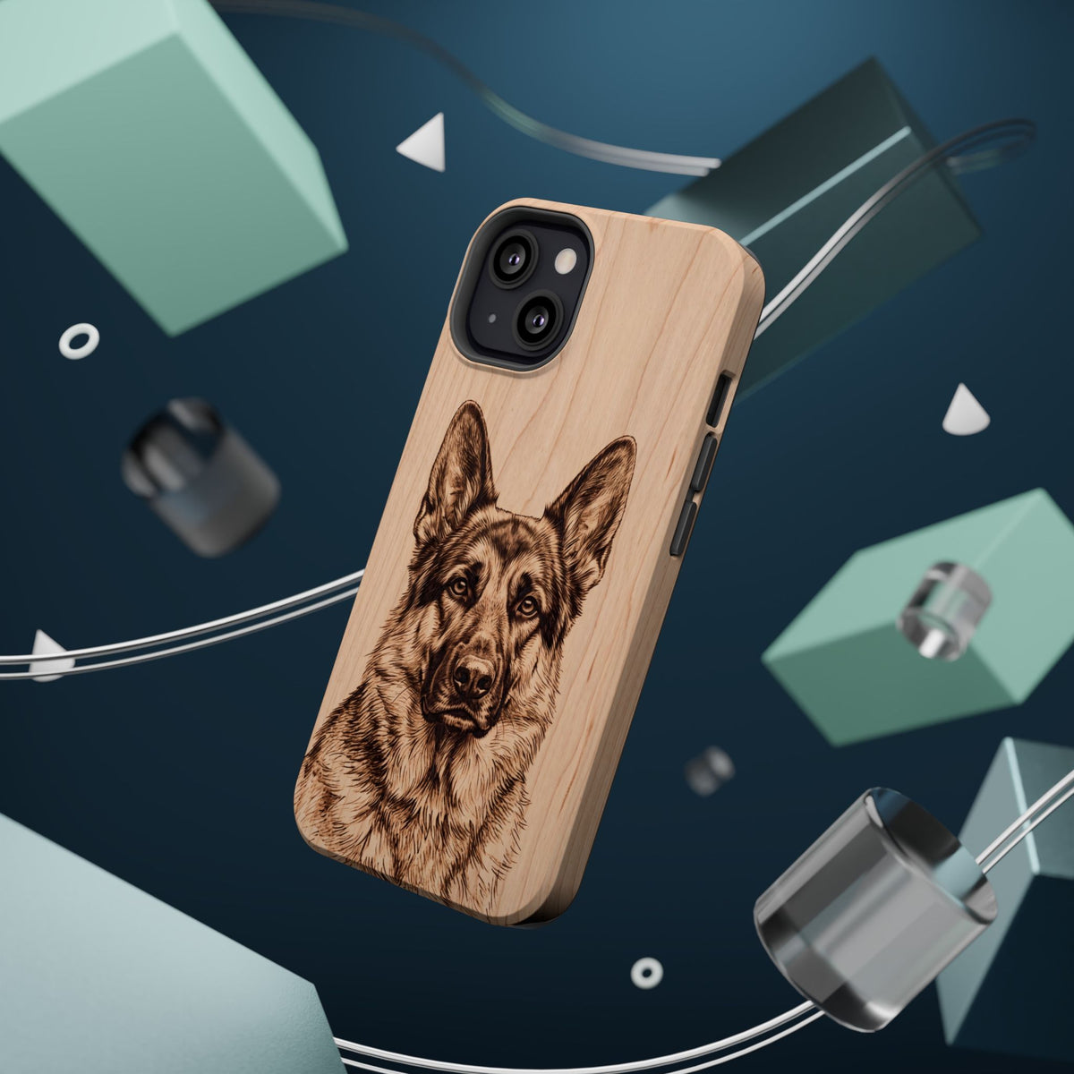 German Shepherd Phone Case | Pyrography Art — Tough Magnetic Case with Wireless Charging