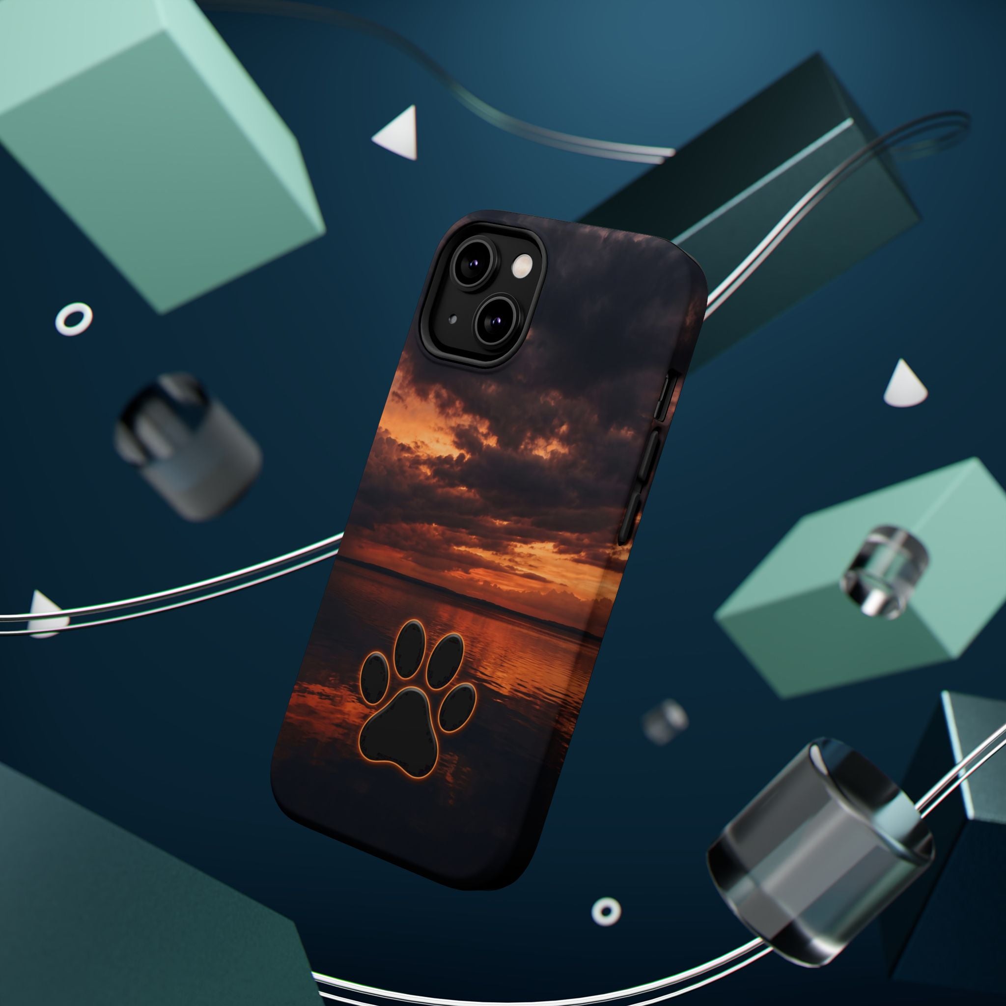 Sunset Paw Print Phone Case — Impact-Resistant Wireless Charging Cover
