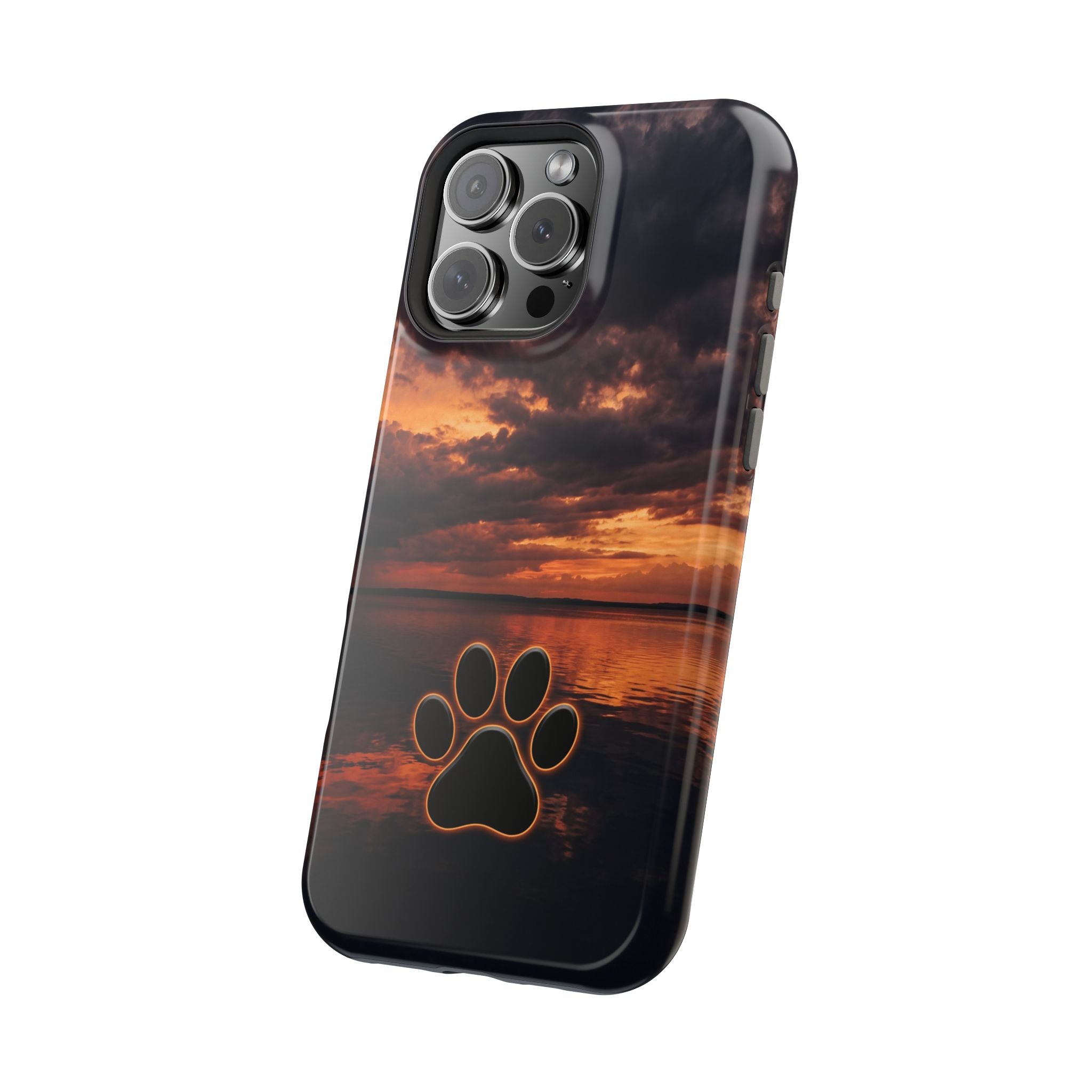 Sunset Paw Print Phone Case — Impact-Resistant Wireless Charging Cover