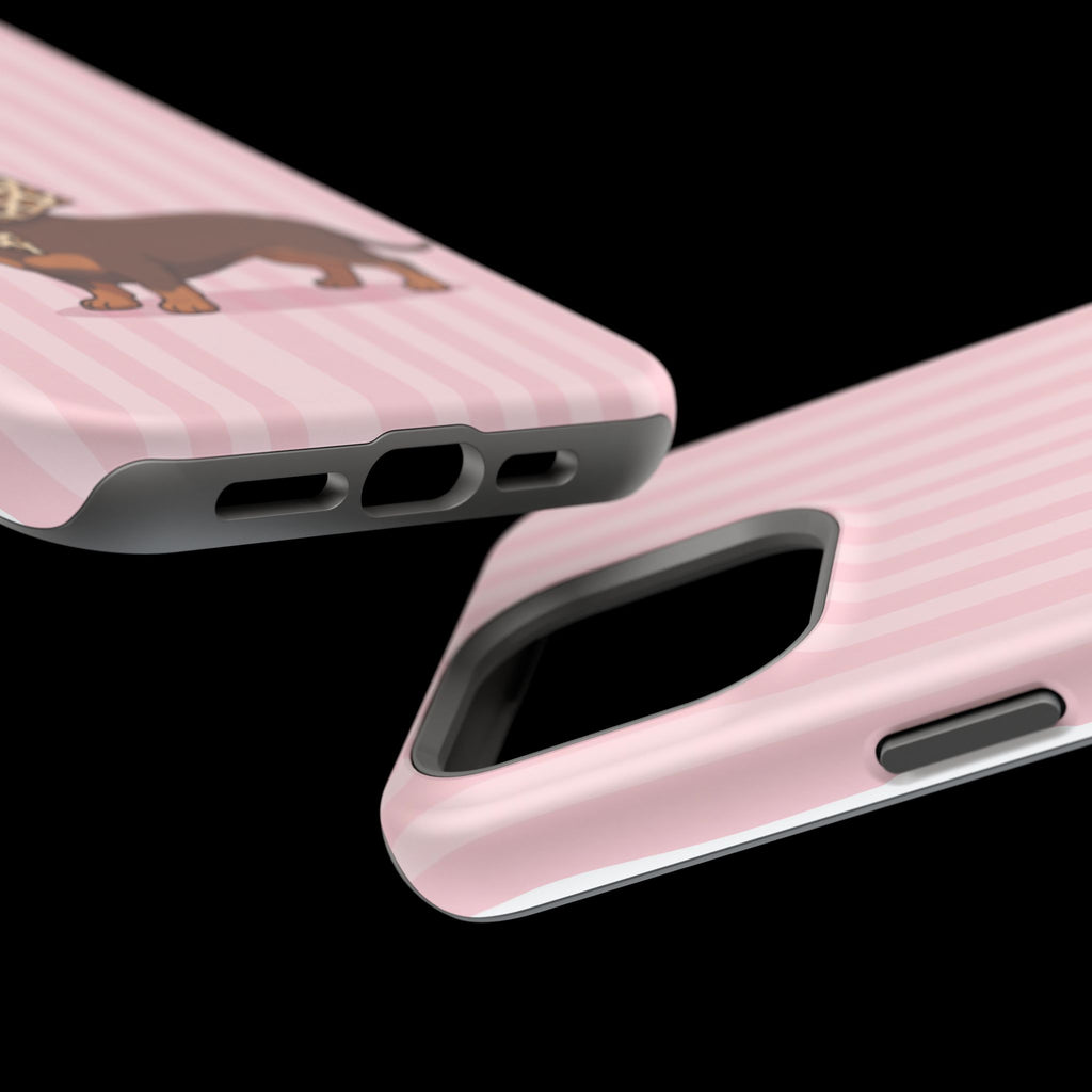 Glam Dachshund Phone Case | Cute Sausage Dog in Leopard Scarf & Sunglasses | Pink Stripe Case for iPhone & Samsung