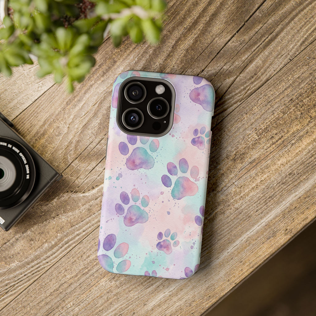 Watercolor Paw Print Phone Case — Impact-Resistant Wireless Charging Cover