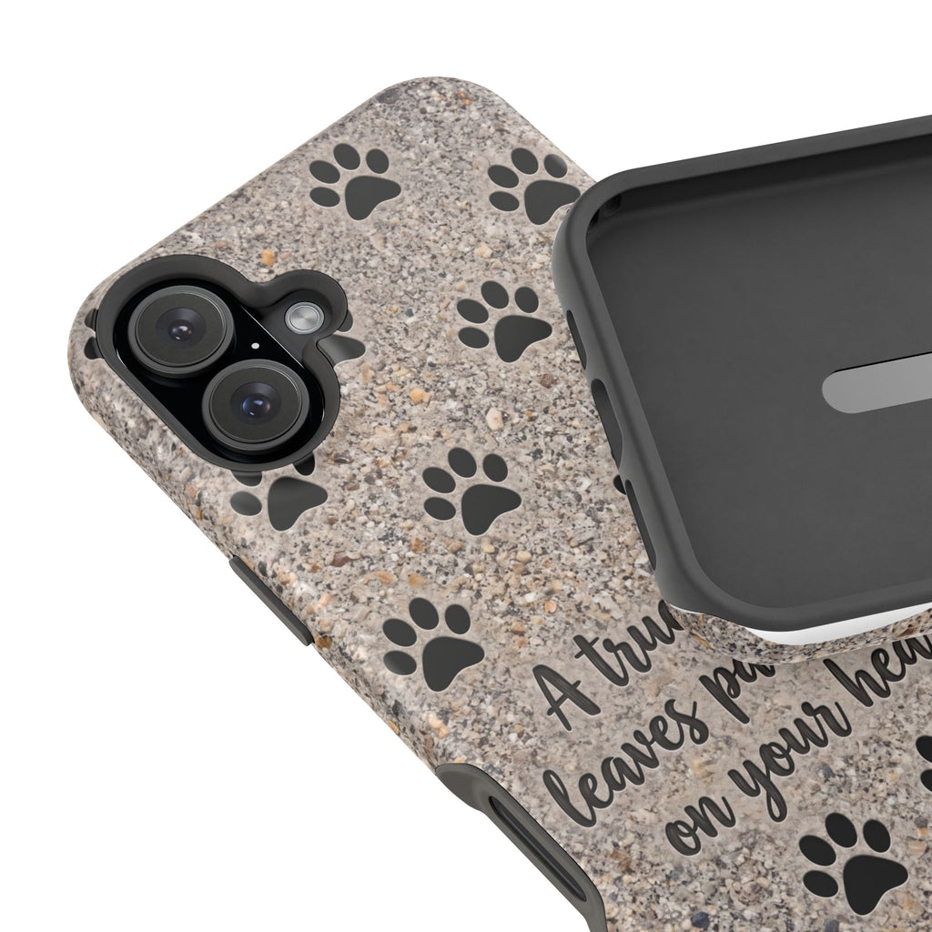 "A True Friend Leaves Paw Prints On Your Heart" Phone Case | Sentimental Stone-Texture Dog Paw Print Case | iPhone & Samsung
