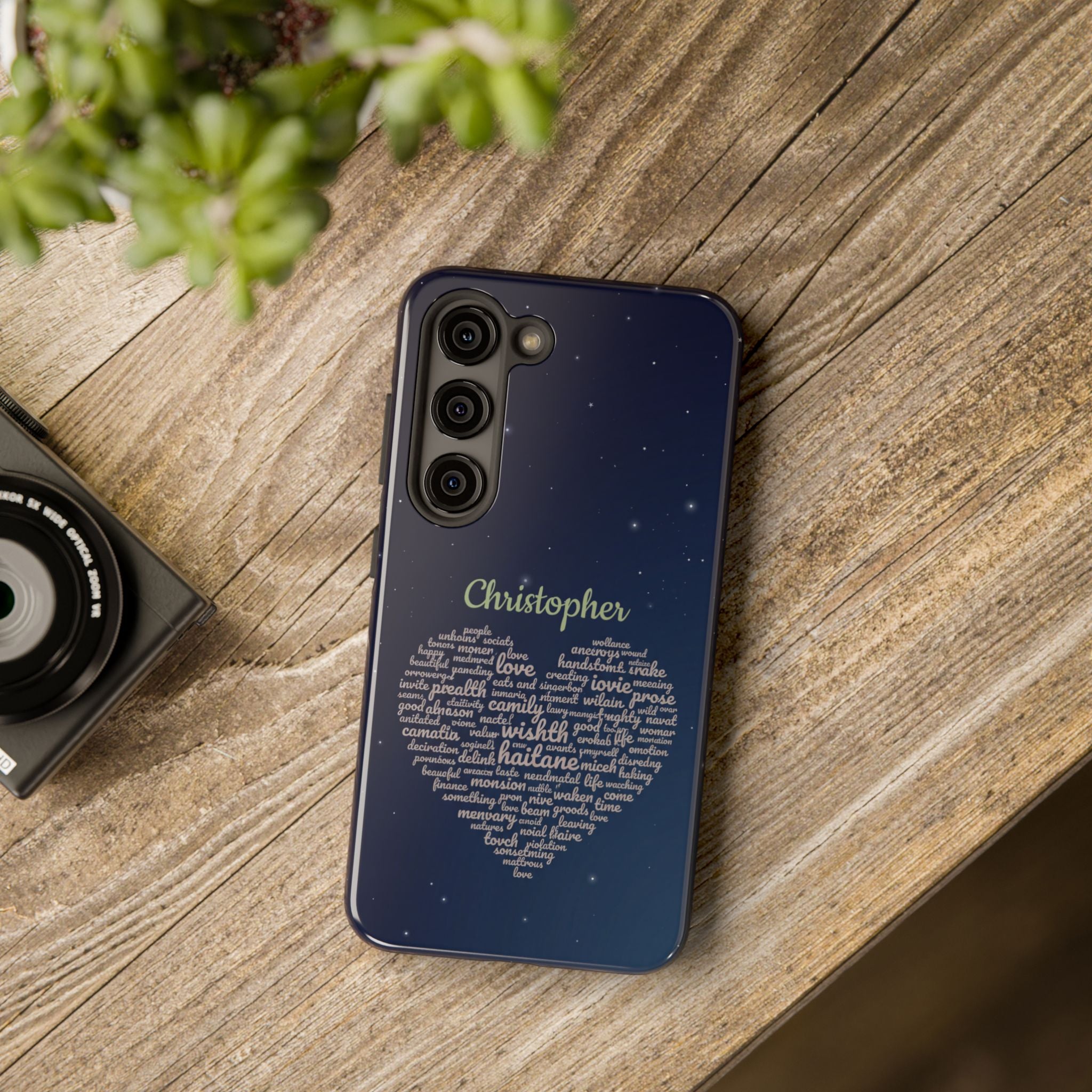 Personalized Teacher Heart Word Cloud Phone Case — Custom Name Starry Design