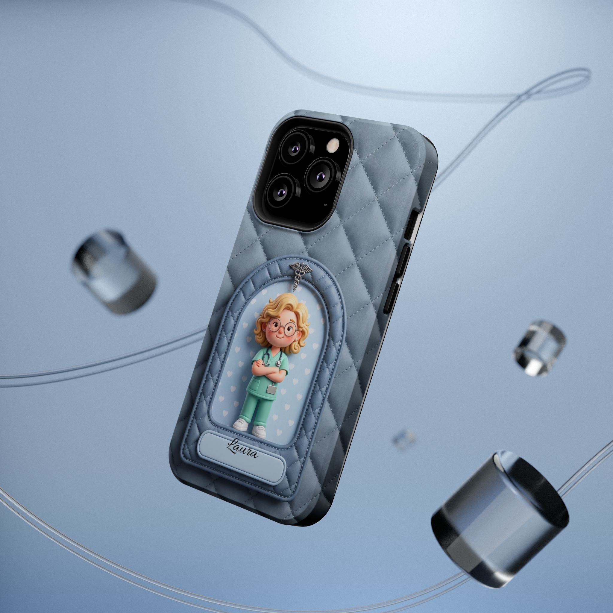 Personalized Quilted Nurse Phone Case — Wireless Charging Cover