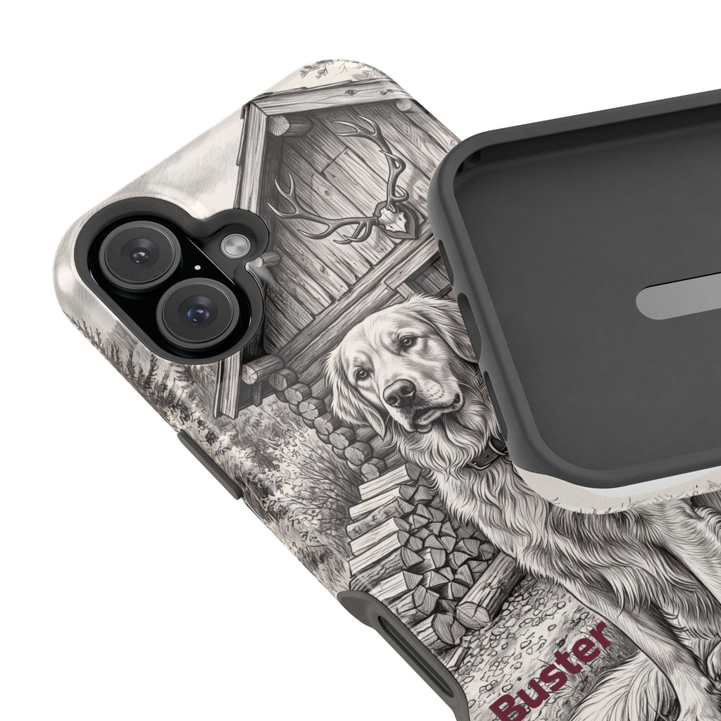 Personalized Golden Retriever Cabin Porch Phone Case — Wireless Charging Cover