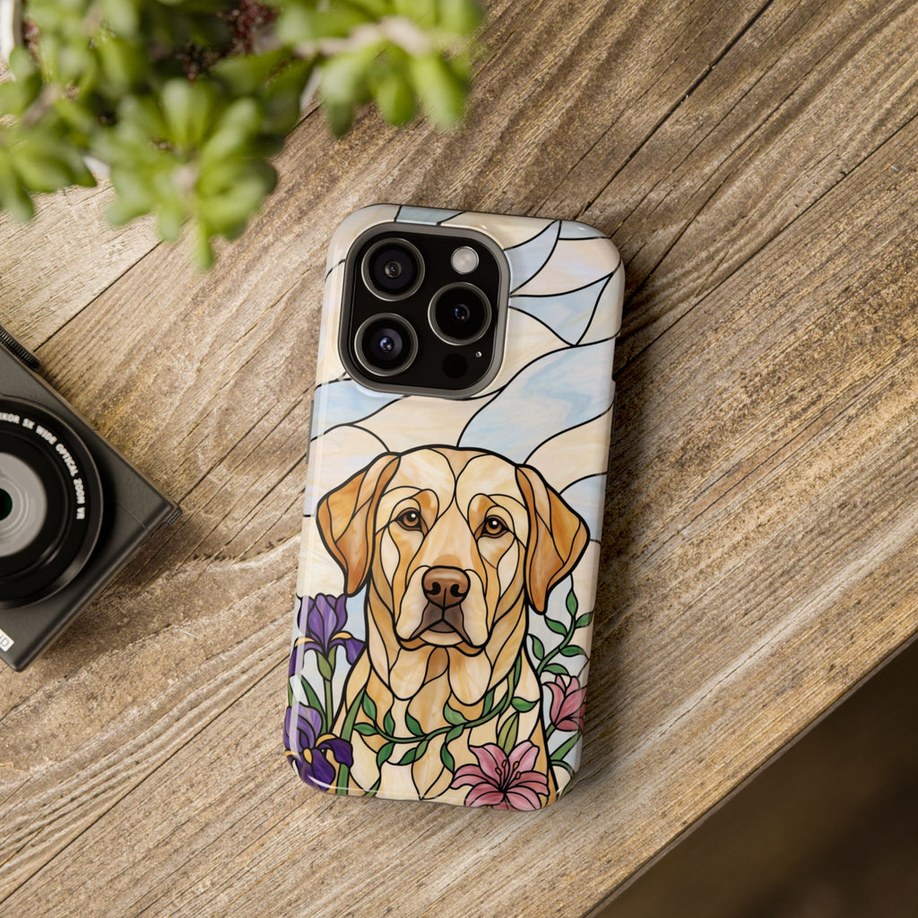 Floral Stained Glass Labrador Phone Case — Tough Magnetic Case with Wireless Charging