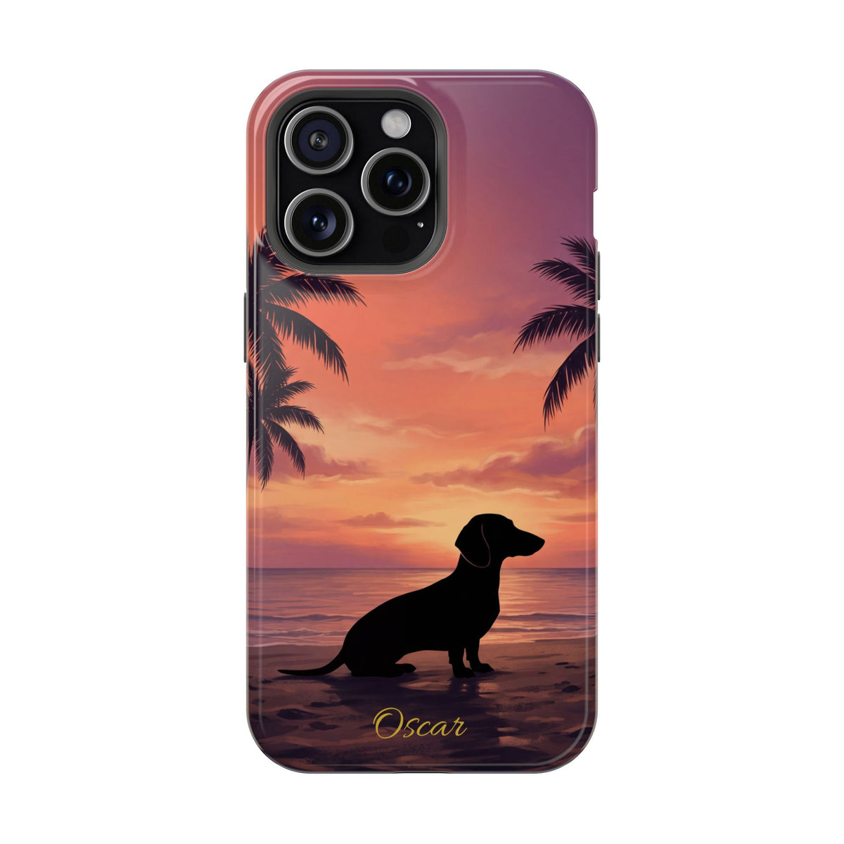 Personalized Dachshund Tropical Beach Sunset Phone Case — Wireless Charging Cover