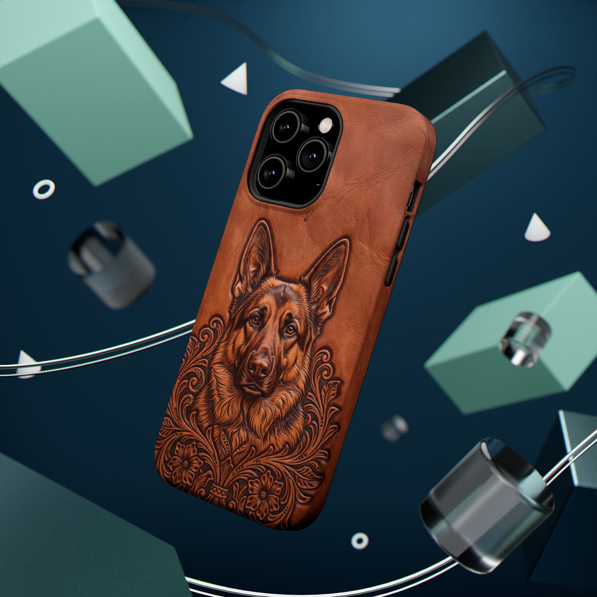 German Shepherd Phone Case | Western Tooled Art — Tough Magnetic Case with Wireless Charging