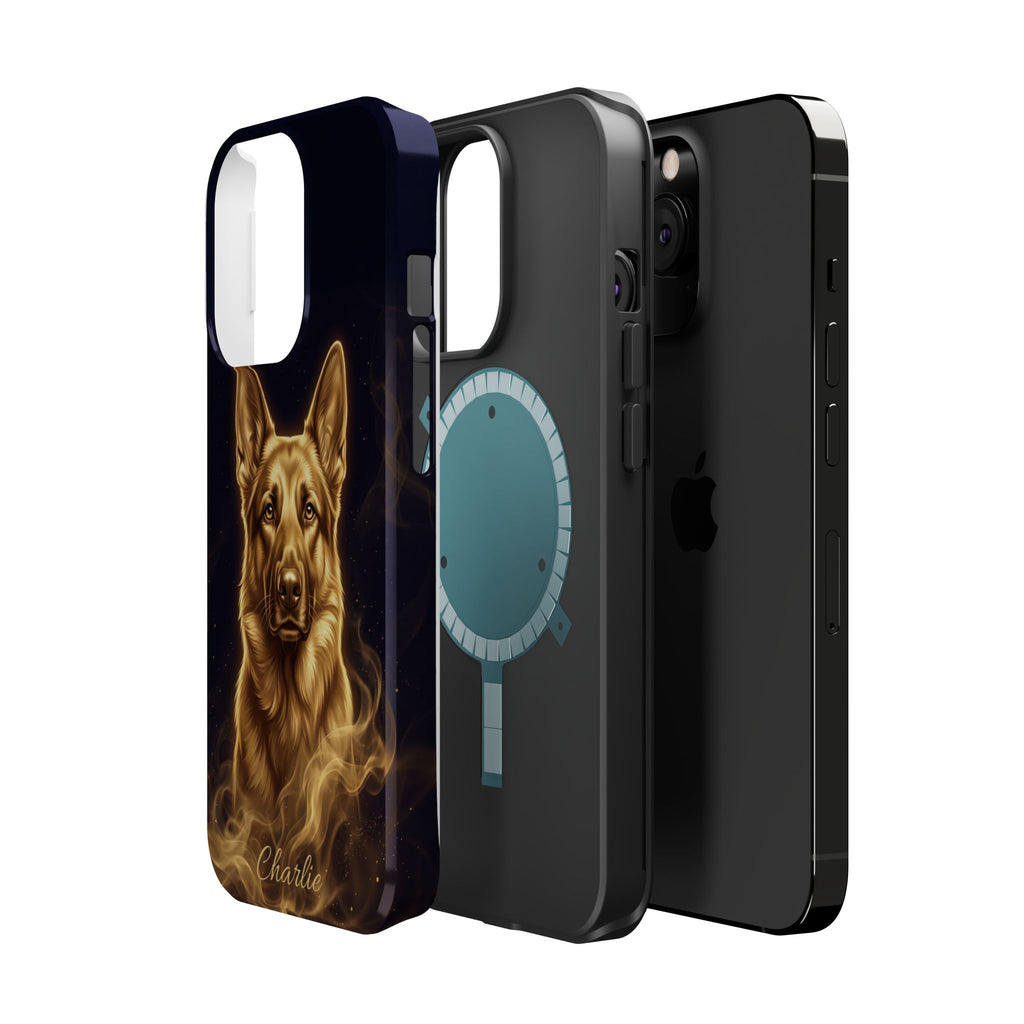 German Shepherd Phone Case | Personalized Gold Glow Art — Tough Magnetic Case with Wireless Charging