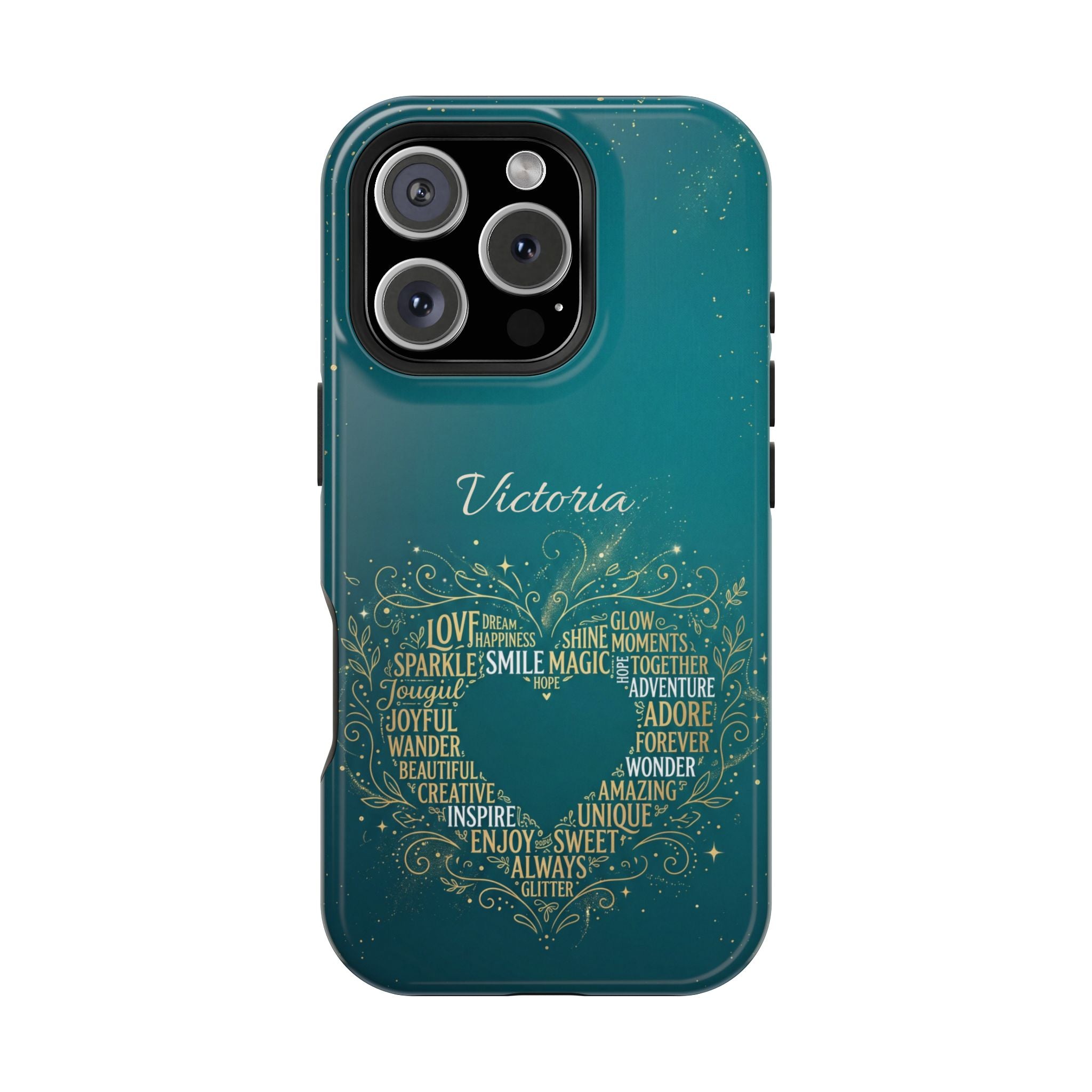 Personalized Teacher Heart Word Art Phone Case — Impact-Resistant Wireless Charging Cover