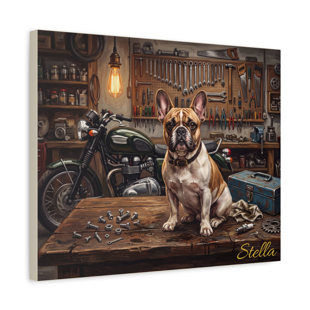 French Bulldog Personalized Canvas | Motorcycle Garage Workshop Wall Art