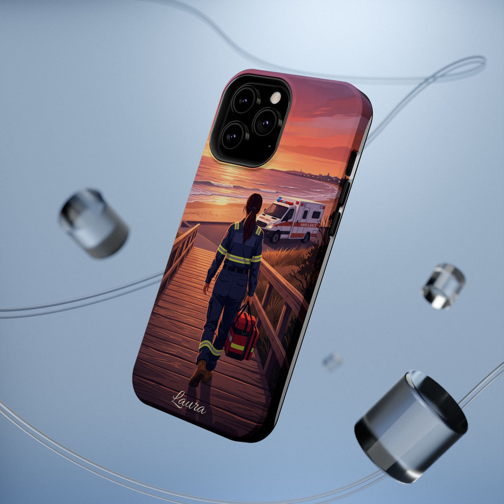 Sunset Boardwalk Personalized Paramedic Phone Case — Wireless Charging Cover