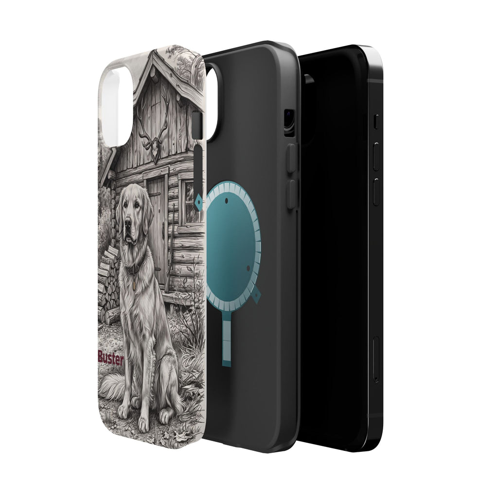 Personalized Golden Retriever Cabin Porch Phone Case — Wireless Charging Cover