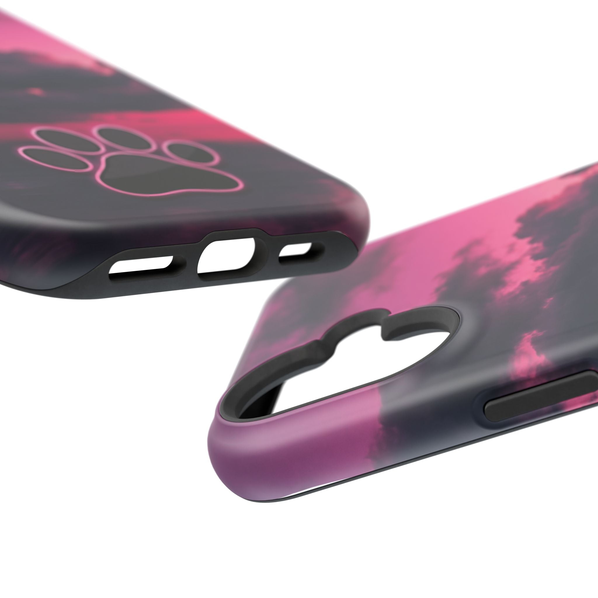 iPhone & Samsung Magnetic Impact-Resistant Phone Case — Pink Twilight Cloud with Paw Print