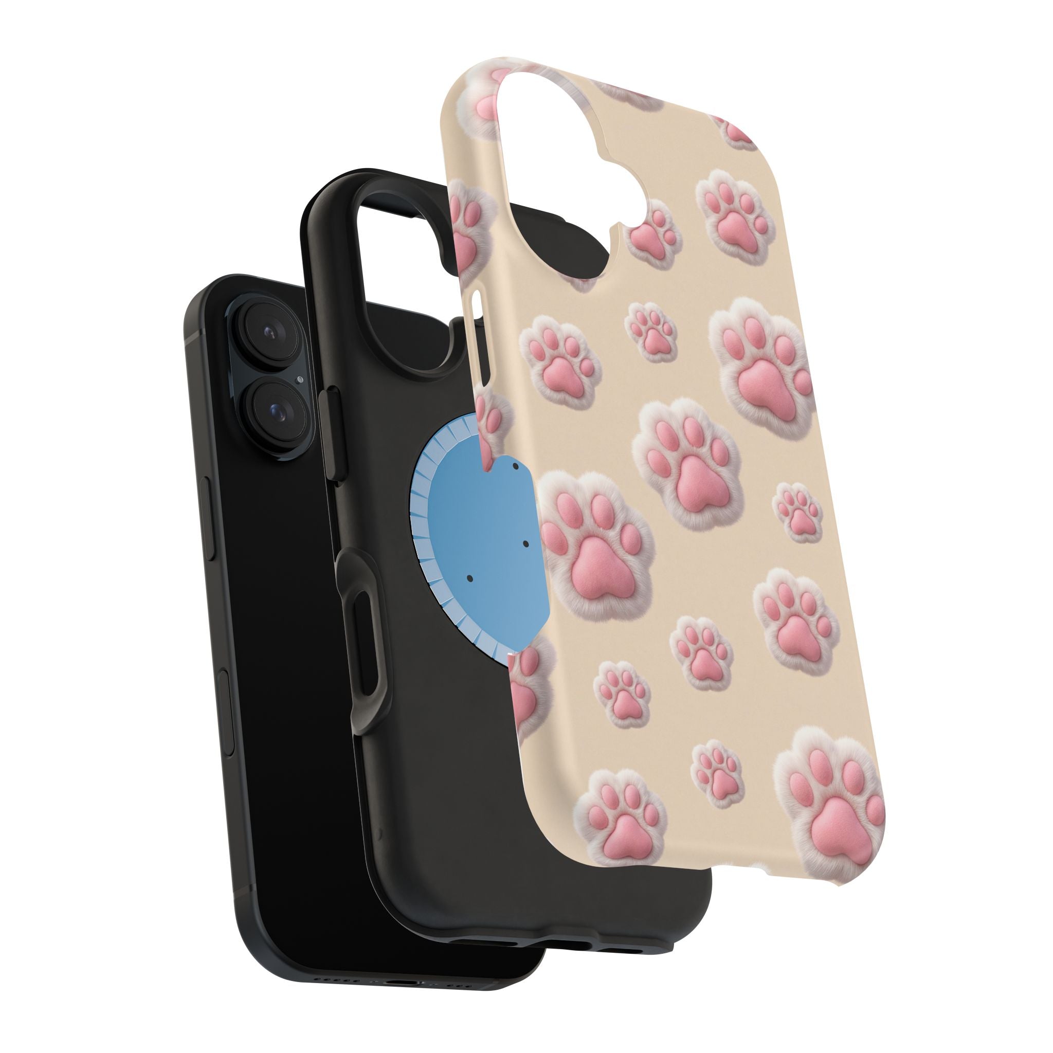 Pink Paw Print Phone Case — Impact-Resistant Wireless Charging Cover