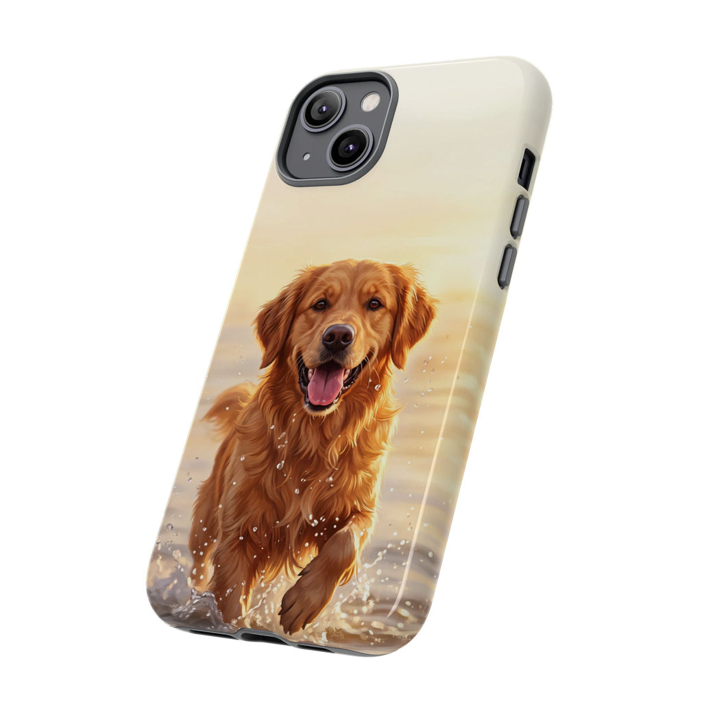 Golden Retriever Splashing in Water Phone Case | Joyful Dog at Golden Hour | iPhone & Samsung