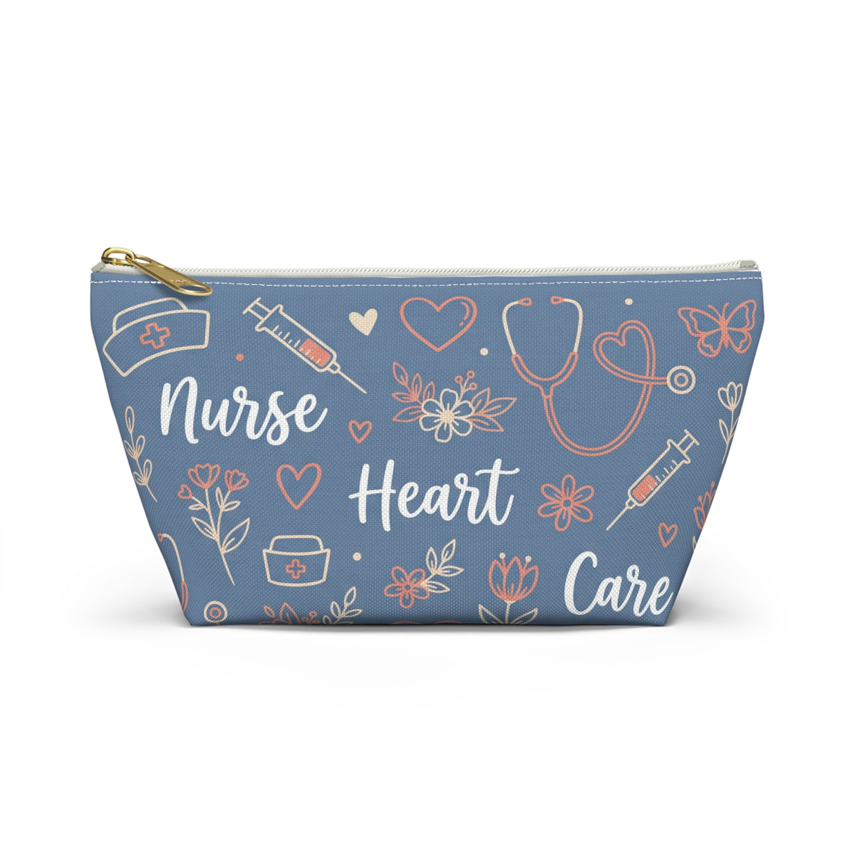 Nurse Heart Care Boho Accessory Pouch — T-Bottom Zipper Bag