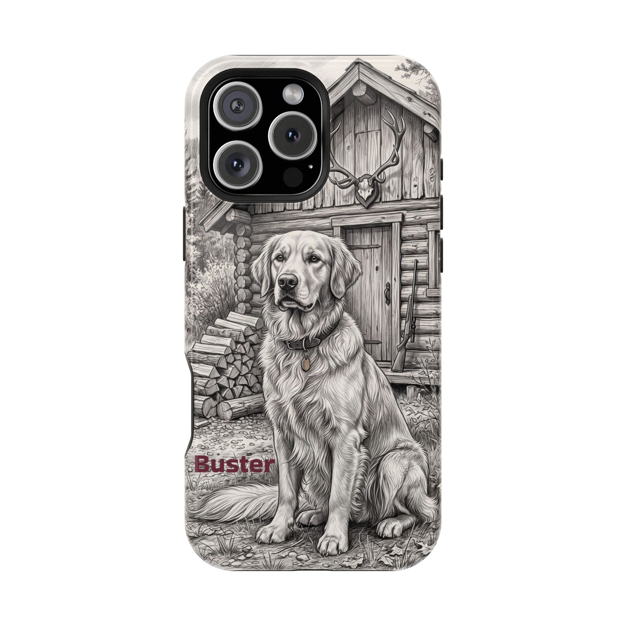 Personalized Golden Retriever Cabin Porch Phone Case — Wireless Charging Cover