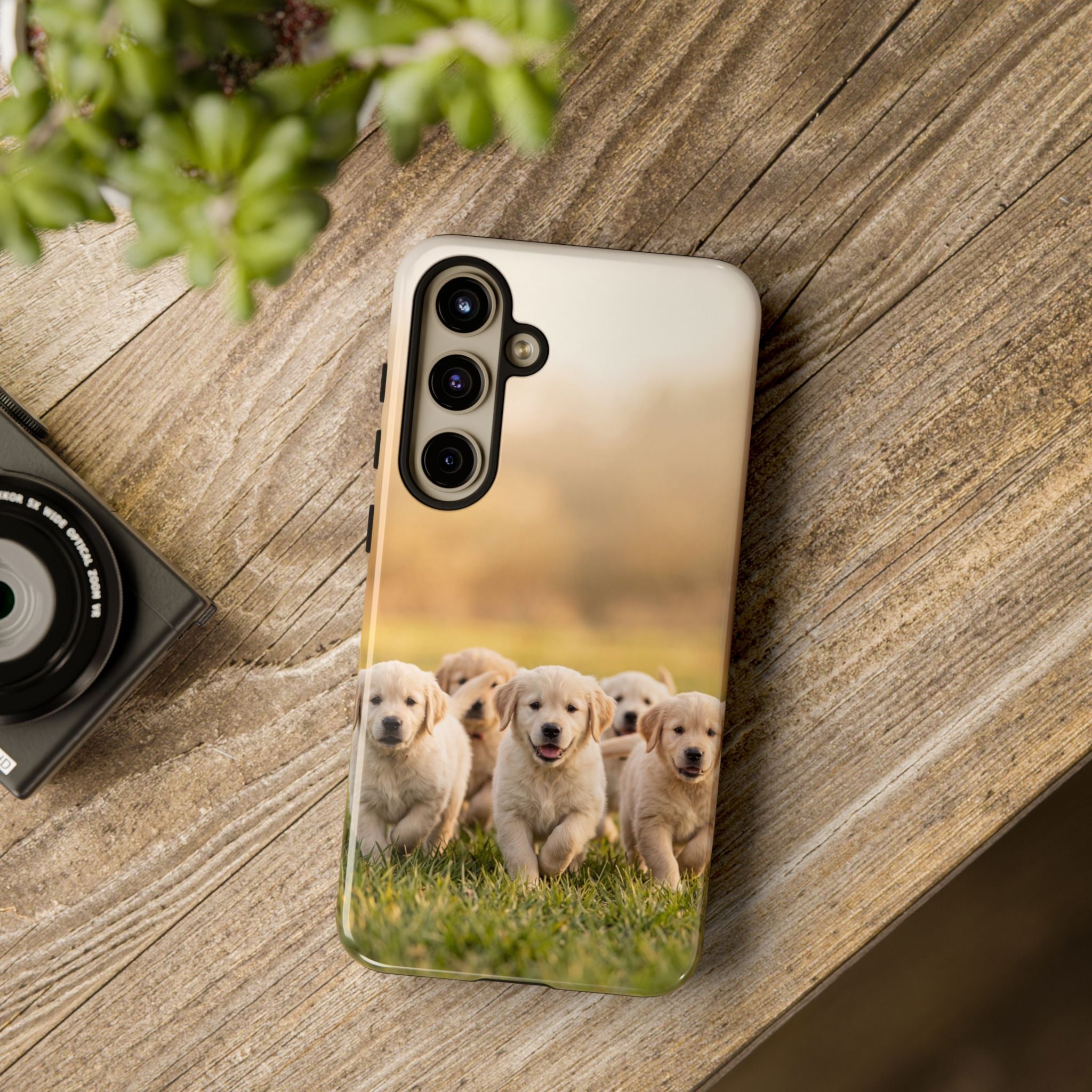 Golden Retriever Puppies Phone Case | Playful Puppy Pack Running in Grass | iPhone & Samsung