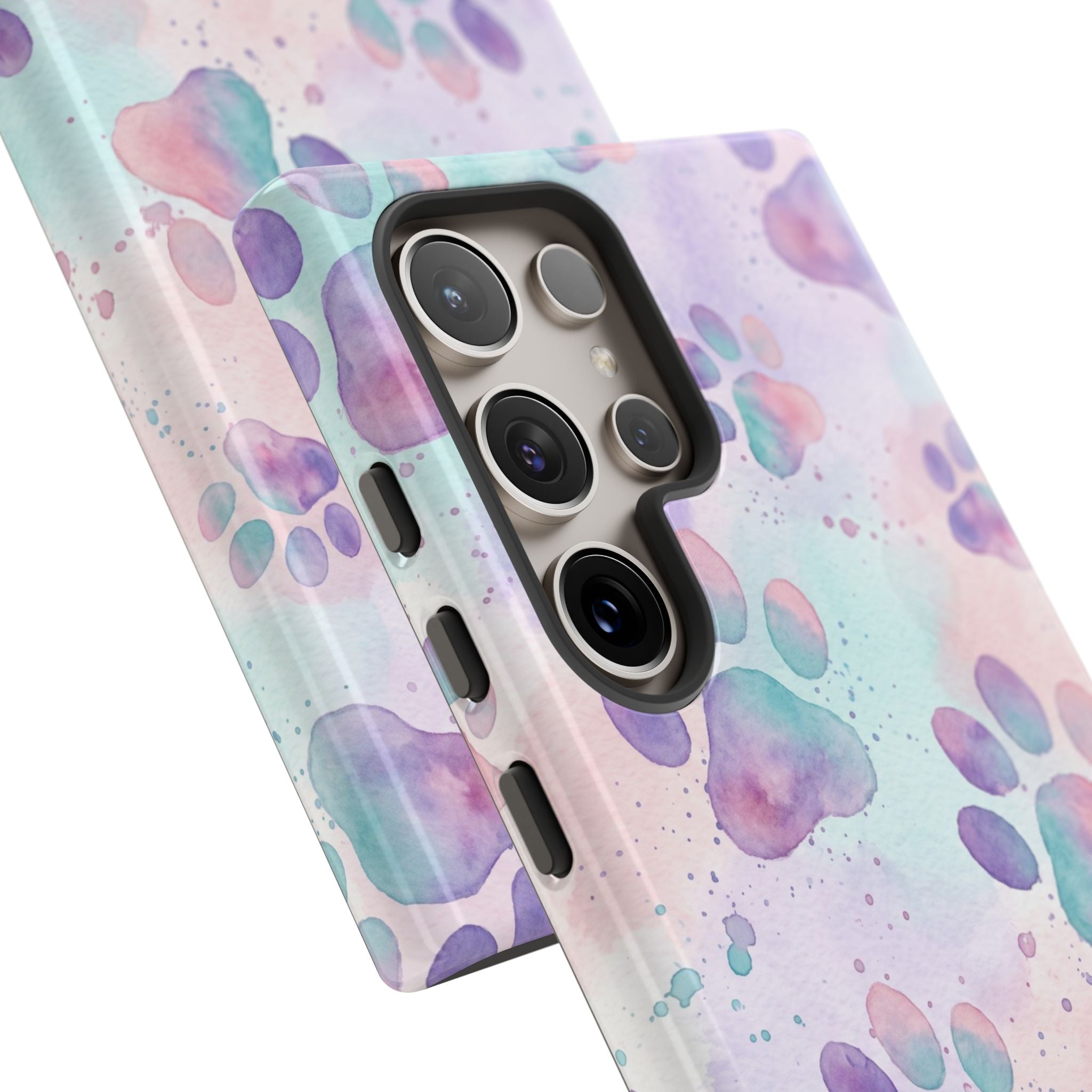 Watercolor Paw Print Phone Case | Pastel Purple, Teal & Pink Artistic Pattern | Samsung & iPhone