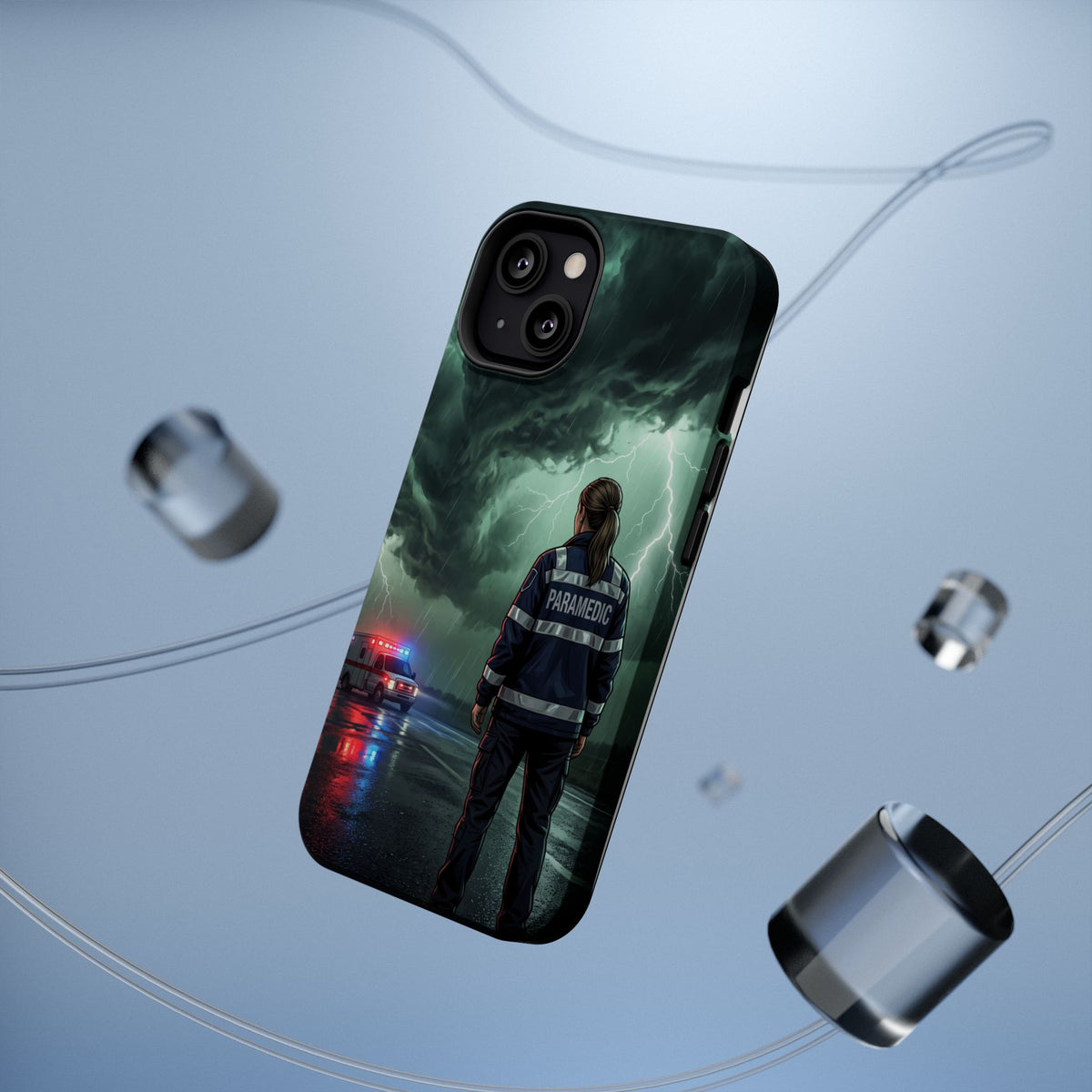 Female Paramedic Green Storm Phone Case — Magnetic Wireless Charging Cover