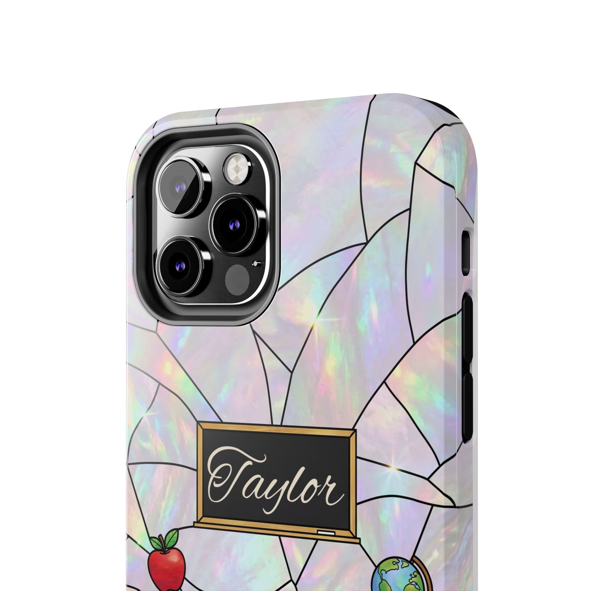 Personalized Teacher Phone Case — Custom Name Stained Glass Classroom Design