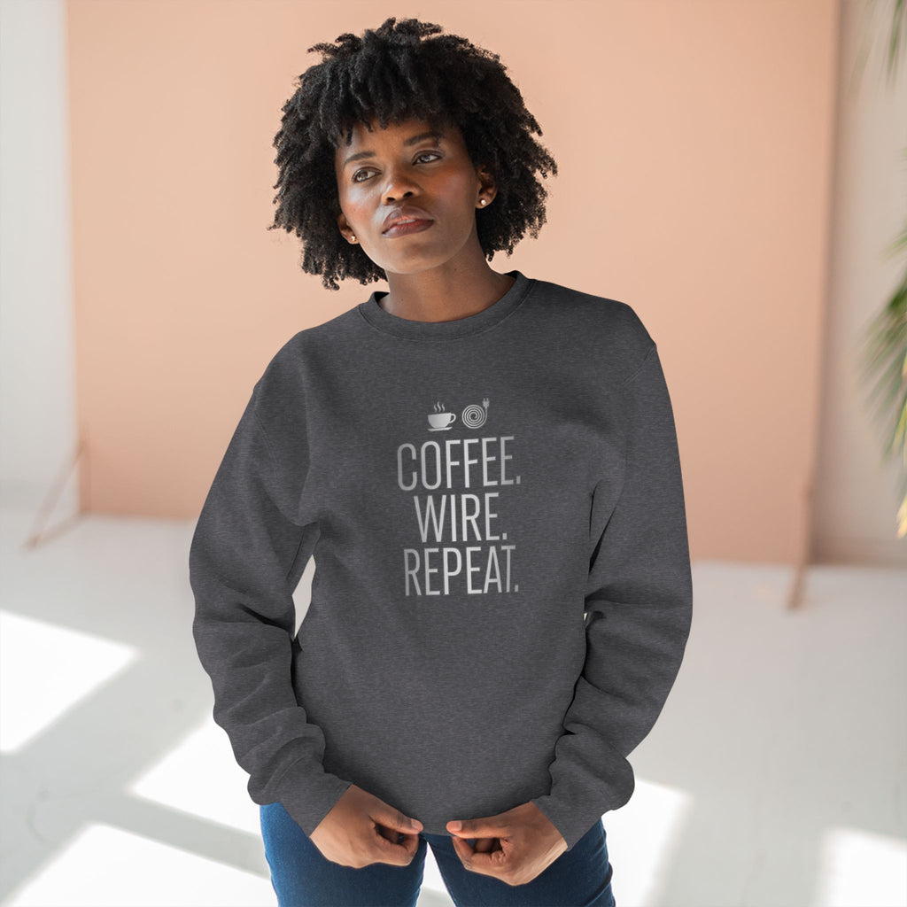Coffee Wire Repeat Electrician Sweatshirt | Funny Electrician Gift Crewneck