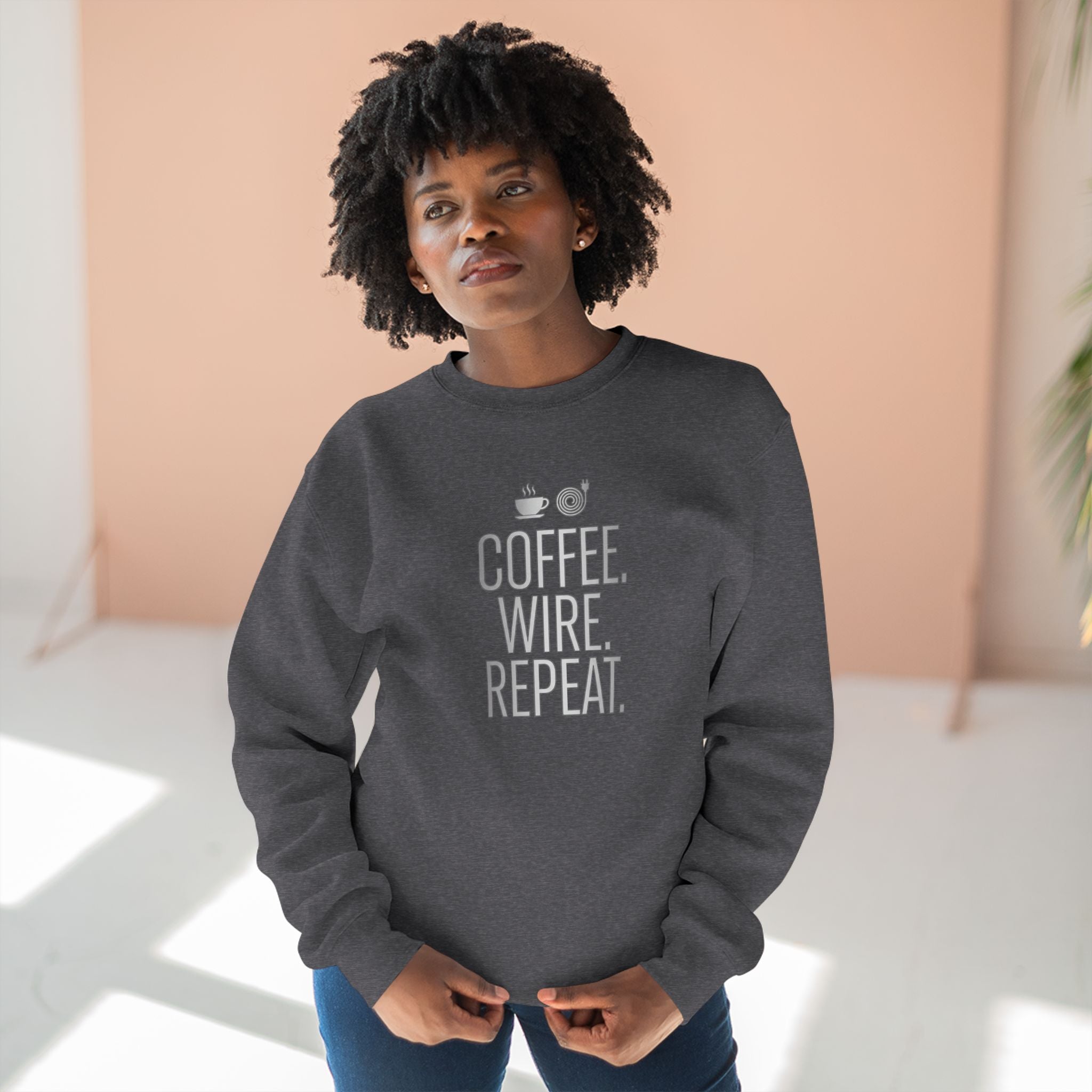 Coffee Wire Repeat Electrician Sweatshirt | Funny Electrician Gift Crewneck