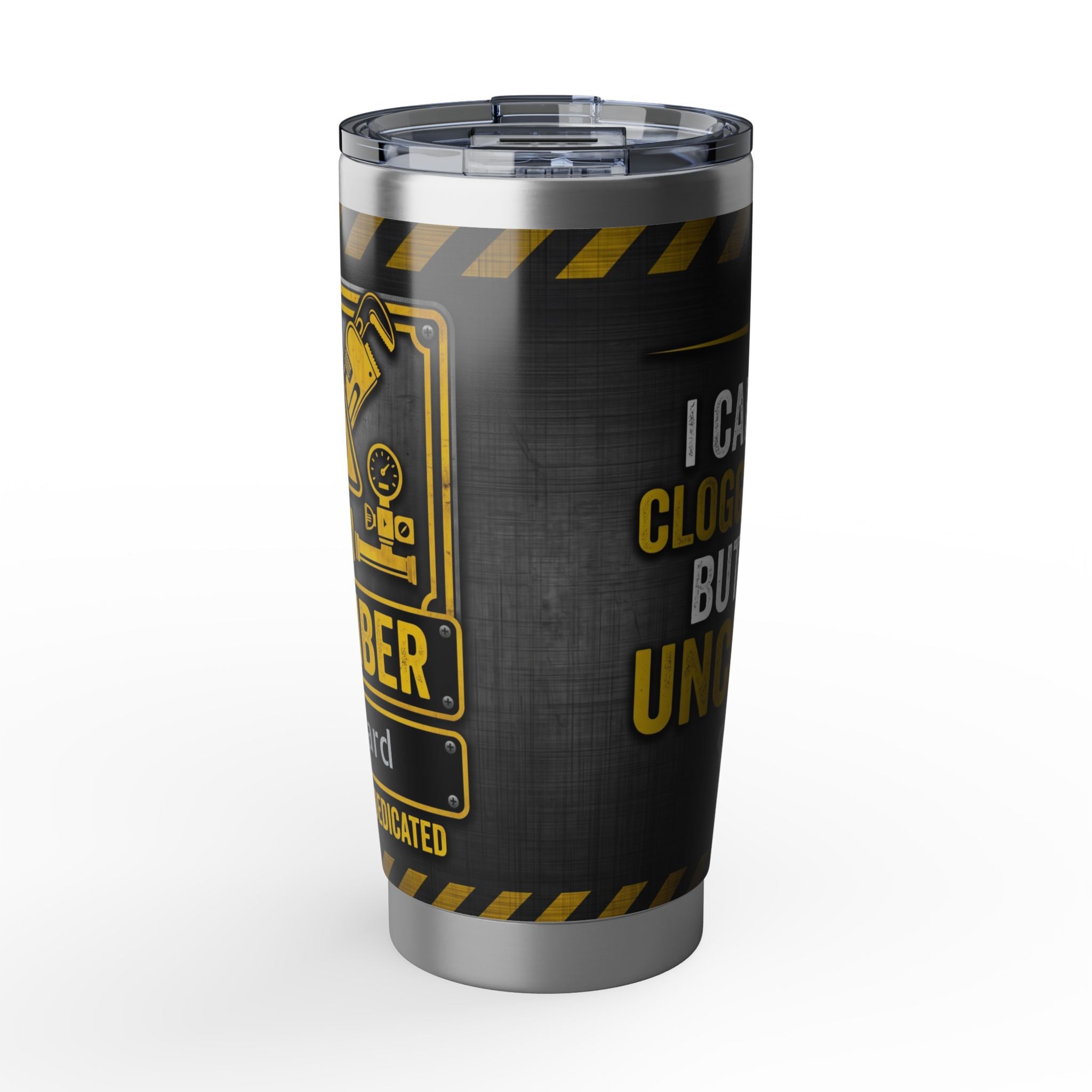 Personalized Plumber Tumbler – Industrial Black & Yellow Badge Design 20 oz