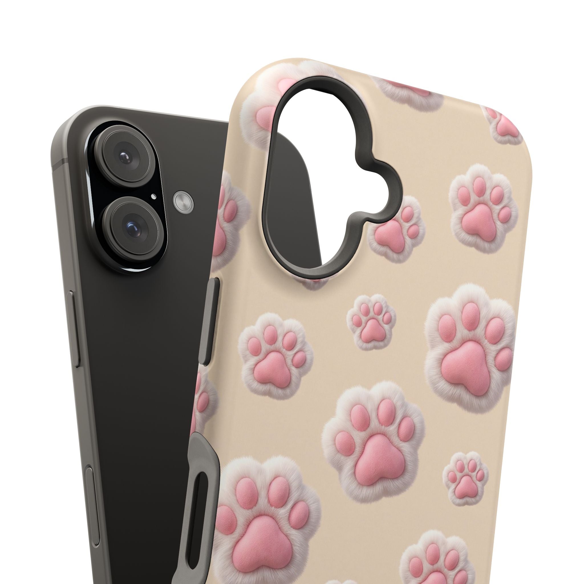Pink Paw Print Phone Case — Impact-Resistant Wireless Charging Cover