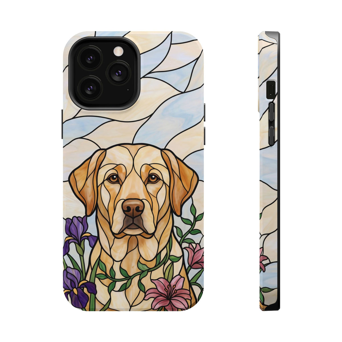 Floral Stained Glass Labrador Phone Case — Tough Magnetic Case with Wireless Charging