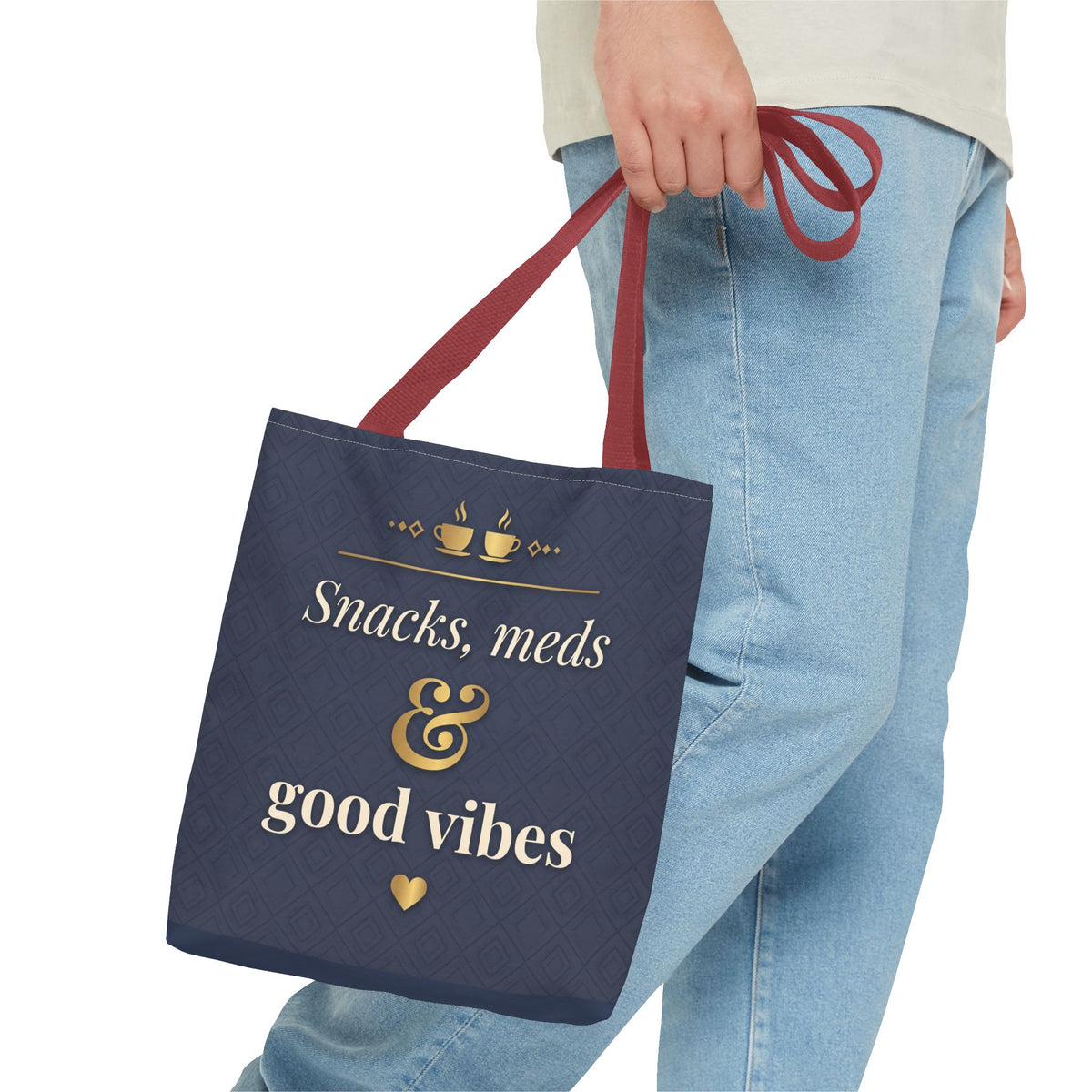 Snacks Meds & Good Vibes Tote | Funny Nurse Gift Tote Bag | Healthcare Worker Humour Gift | Premium Polyester Carry-All