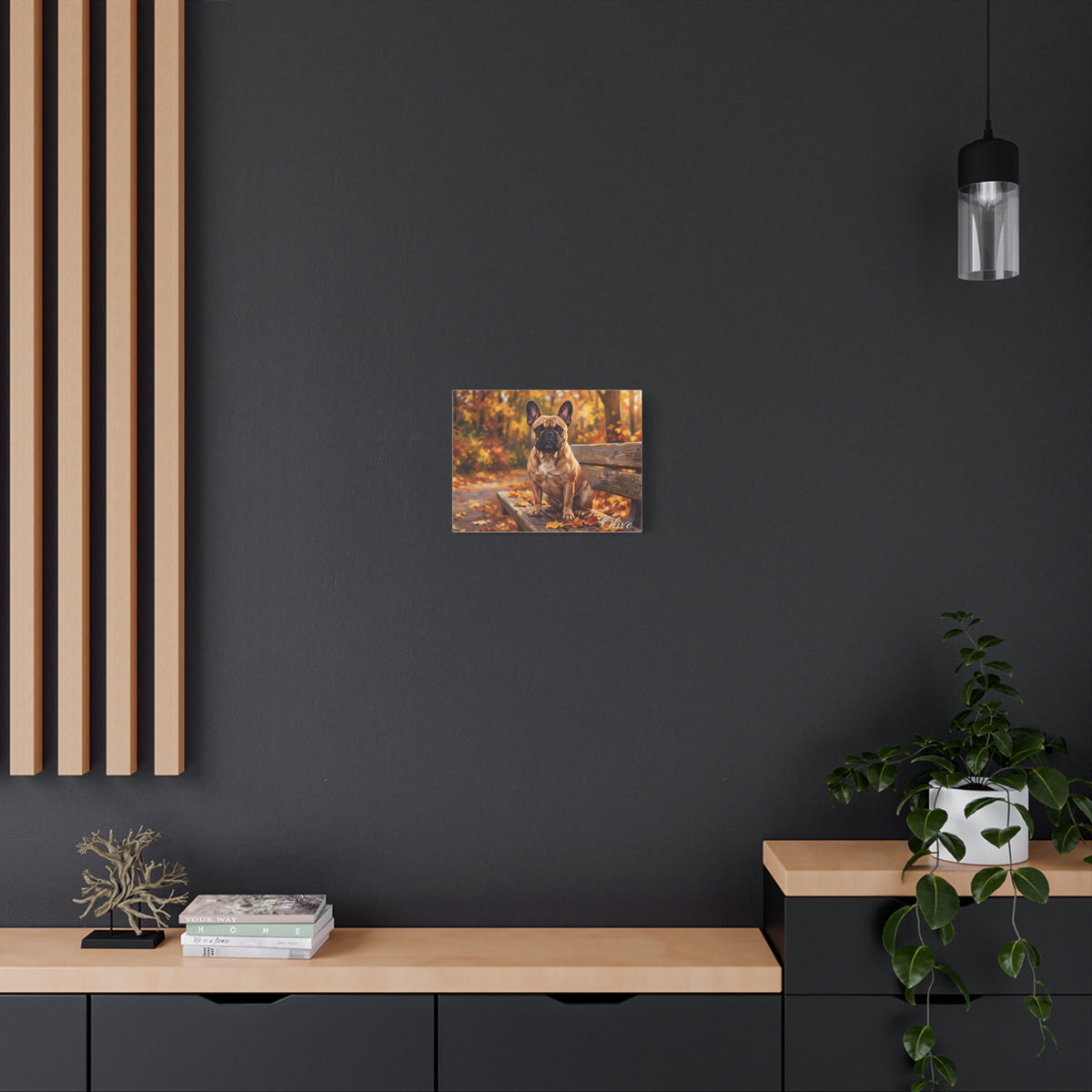French Bulldog Personalized Canvas | Autumn Park Bench Fall Wall Art