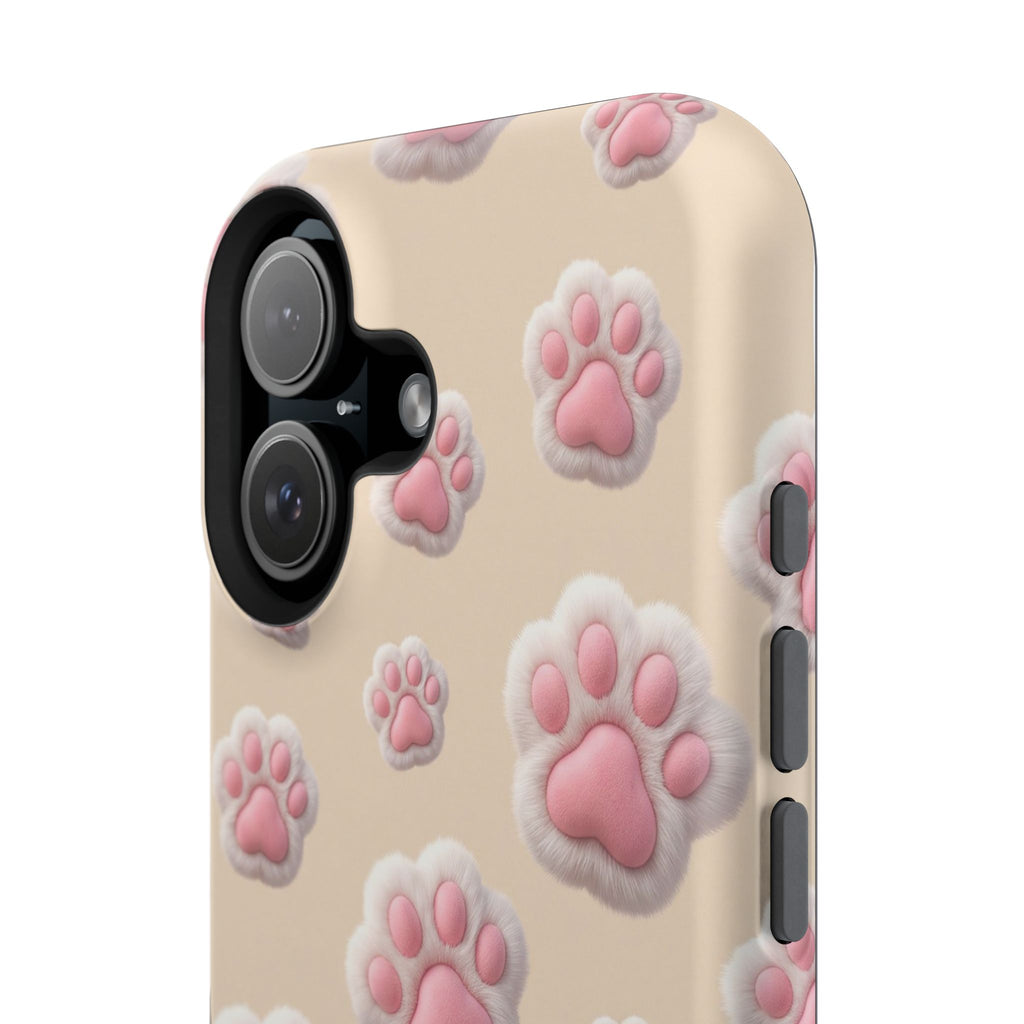Pink Paw Print Phone Case — Impact-Resistant Wireless Charging Cover