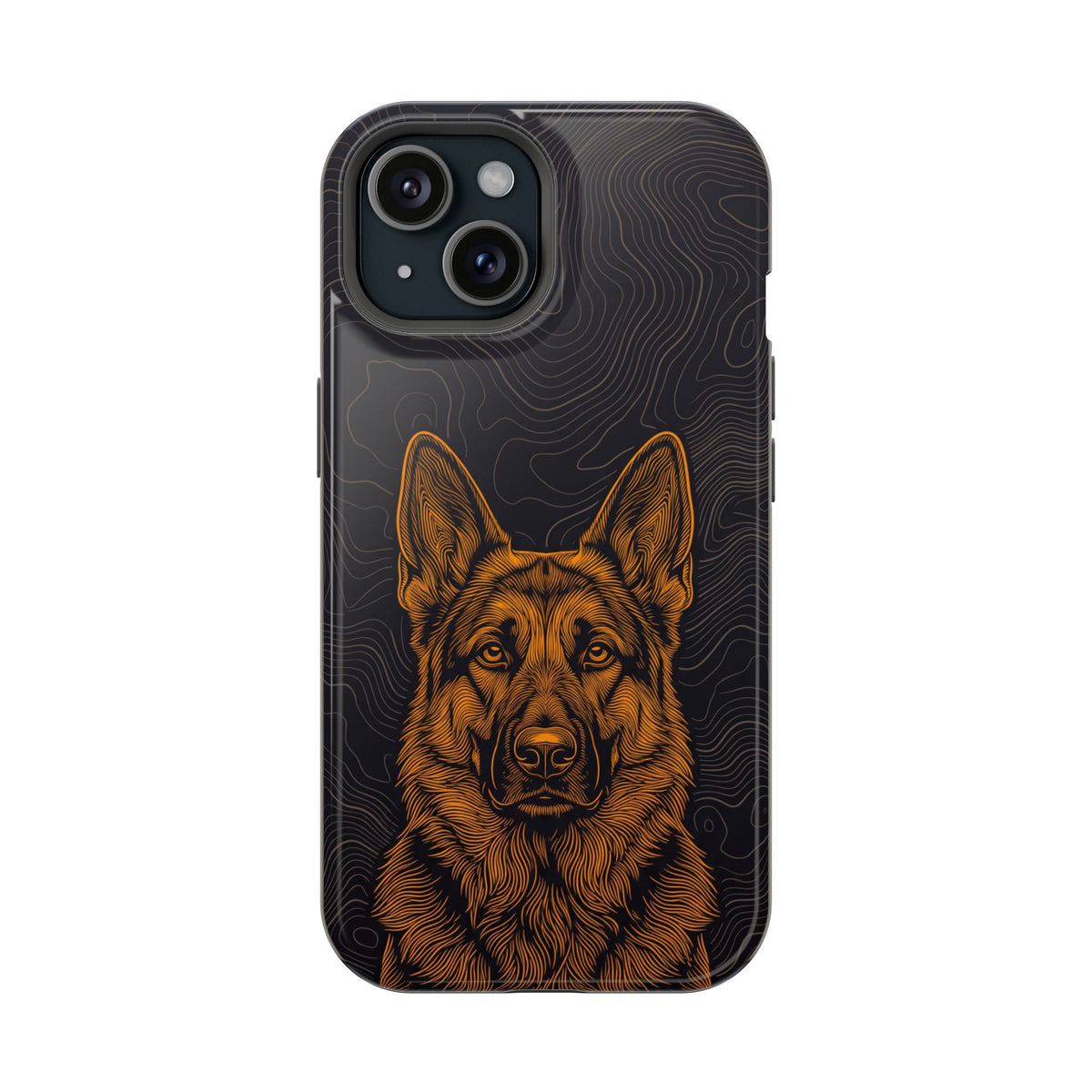 German Shepherd Phone Case | Topographic Line Art — Tough Magnetic Case with Wireless Charging