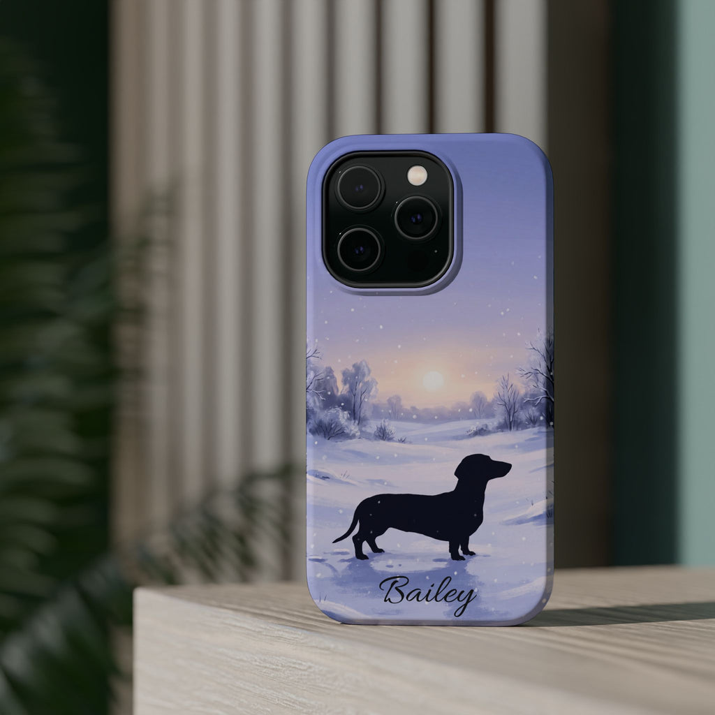 Personalized Dachshund Winter Snow Phone Case — Wireless Charging Cover