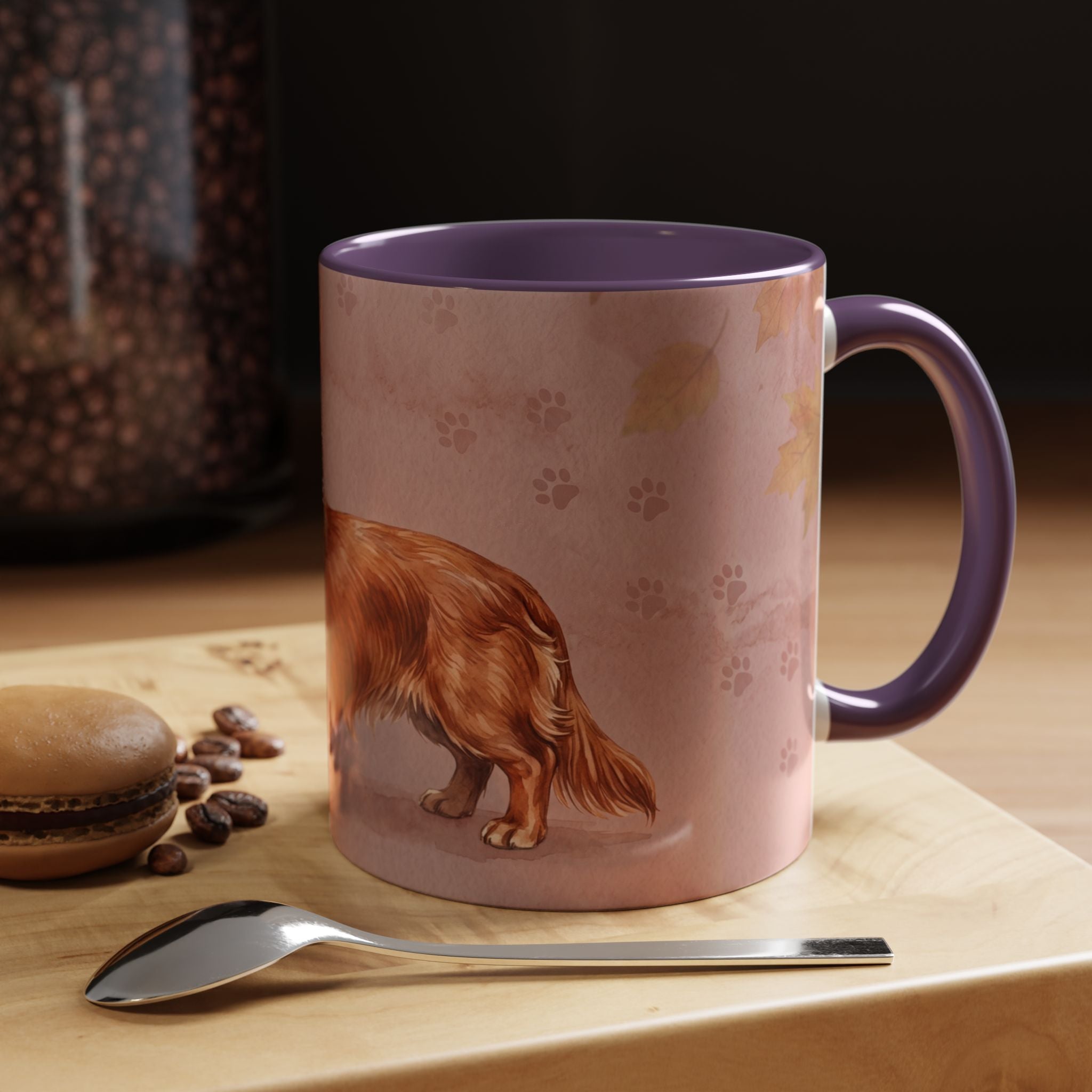 Dachshund Lover Mug | Long-Haired Wiener Dog with Plaid Bandana, Dusty Rose Watercolor Dog Gift