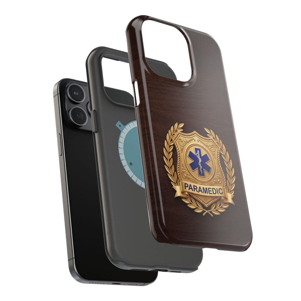 Gold Paramedic Laurel Badge Wood Phone Case — Magnetic Wireless Charging Cover