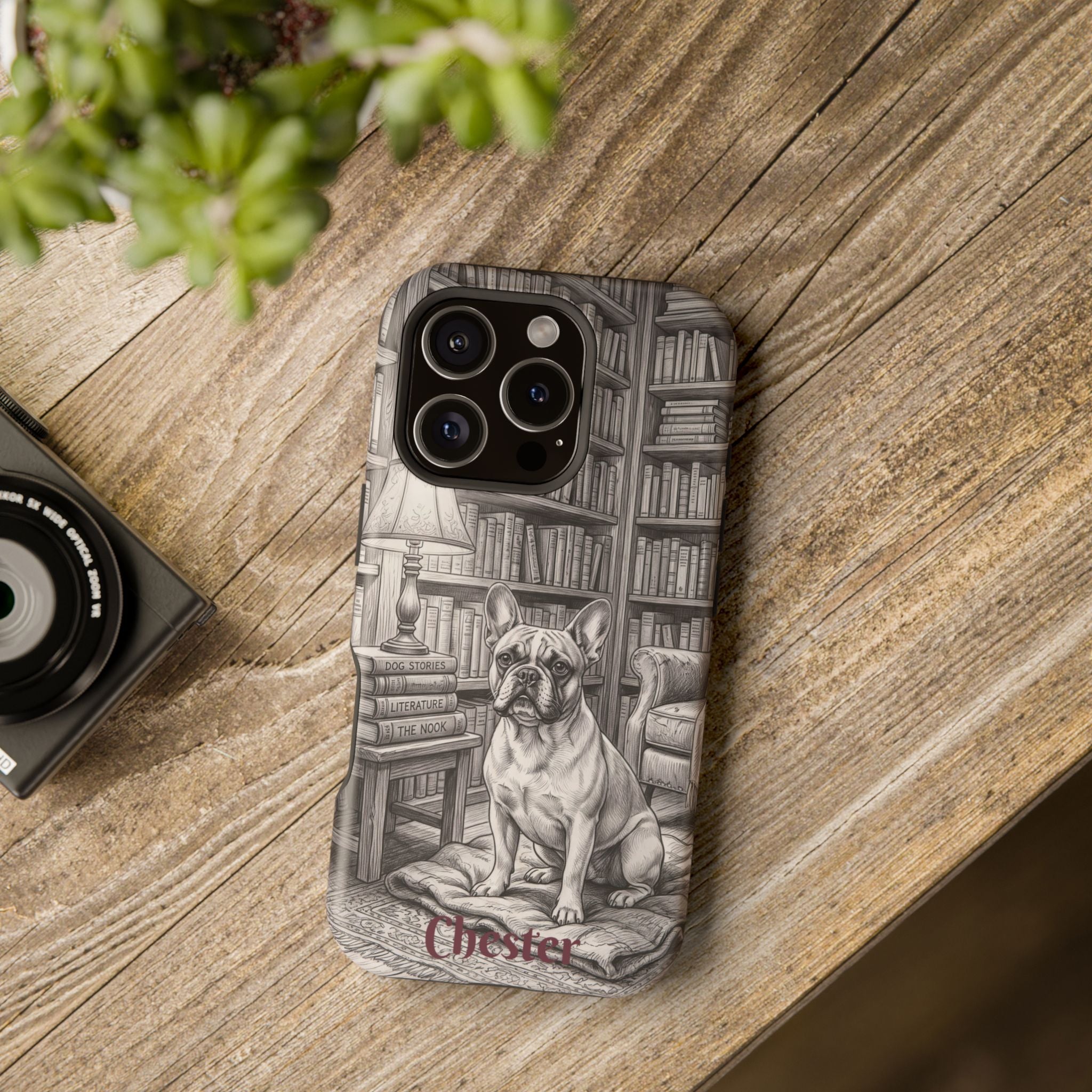 Personalized French Bulldog Library Study Phone Case — Wireless Charging Cover