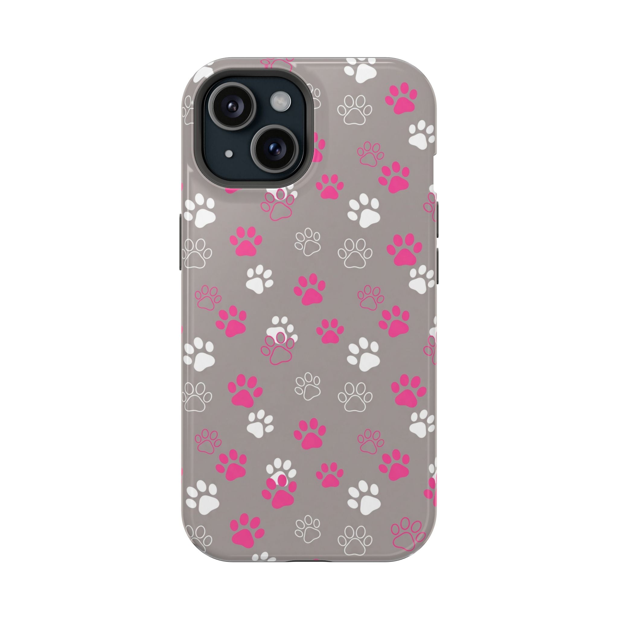 Pink & White Paw Print Phone Case — Impact-Resistant Wireless Charging Cover