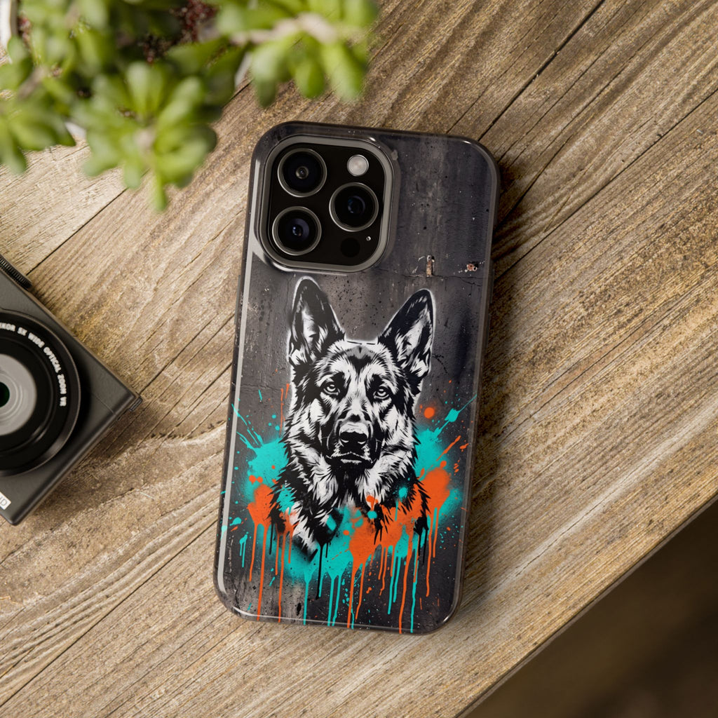 German Shepherd Phone Case | Graffiti Street Art — Tough Magnetic Case with Wireless Charging