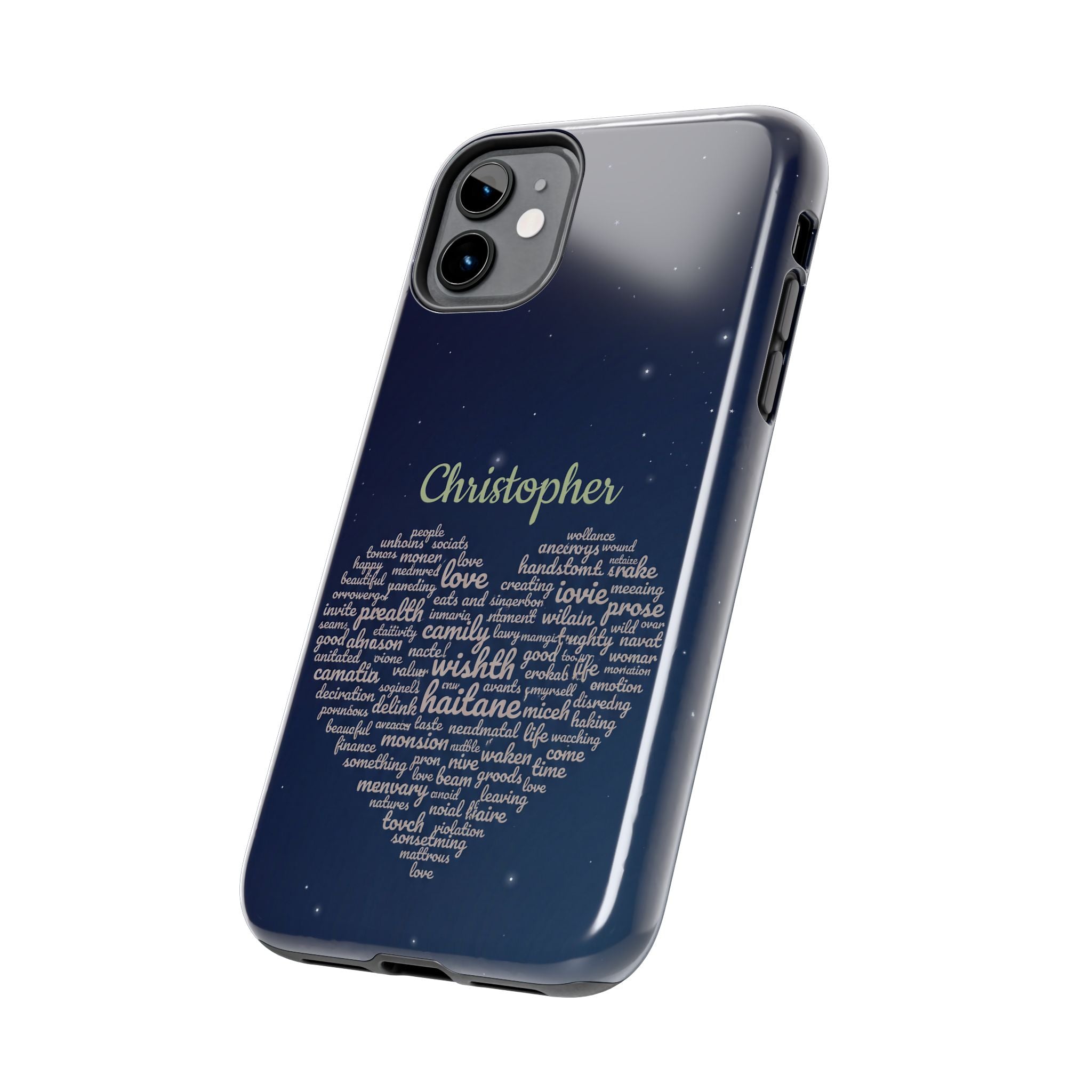 Personalized Teacher Heart Word Cloud Phone Case — Custom Name Starry Design