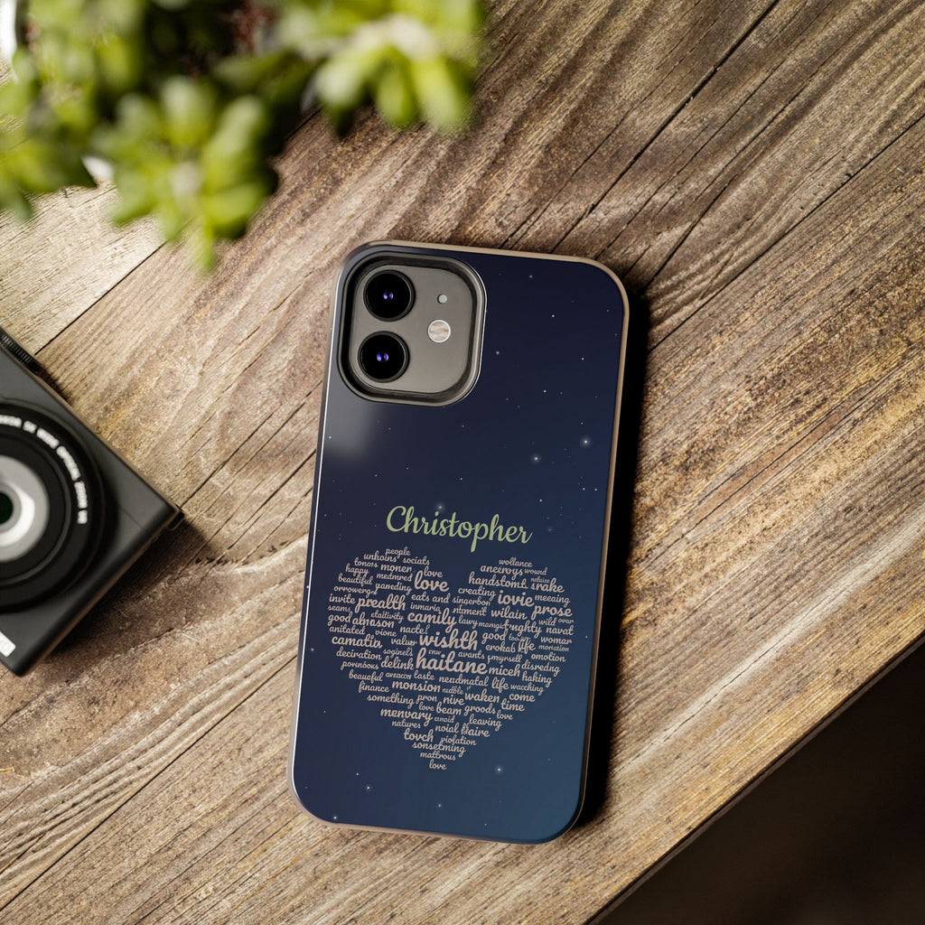 Personalized Teacher Heart Word Cloud Phone Case — Custom Name Starry Design