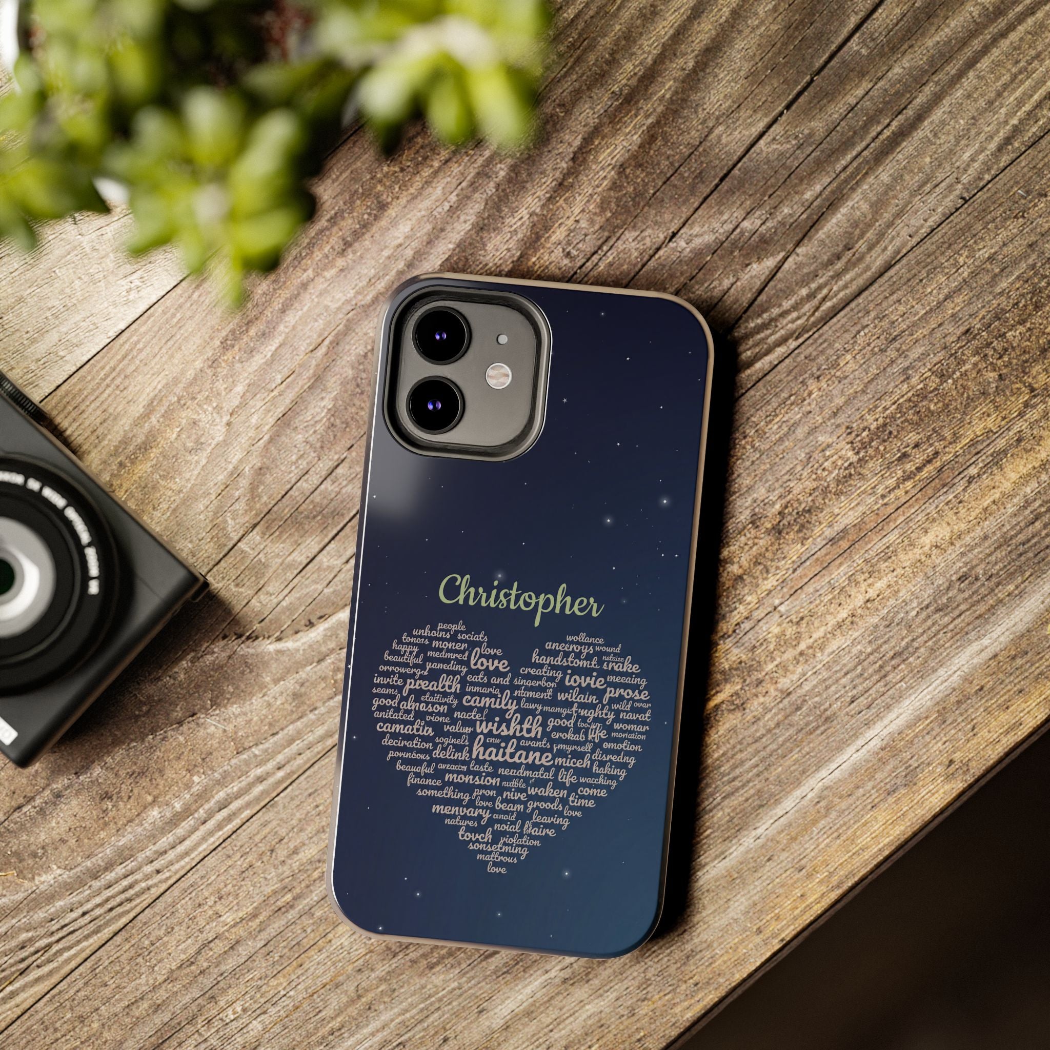 Personalized Teacher Heart Word Cloud Phone Case — Custom Name Starry Design