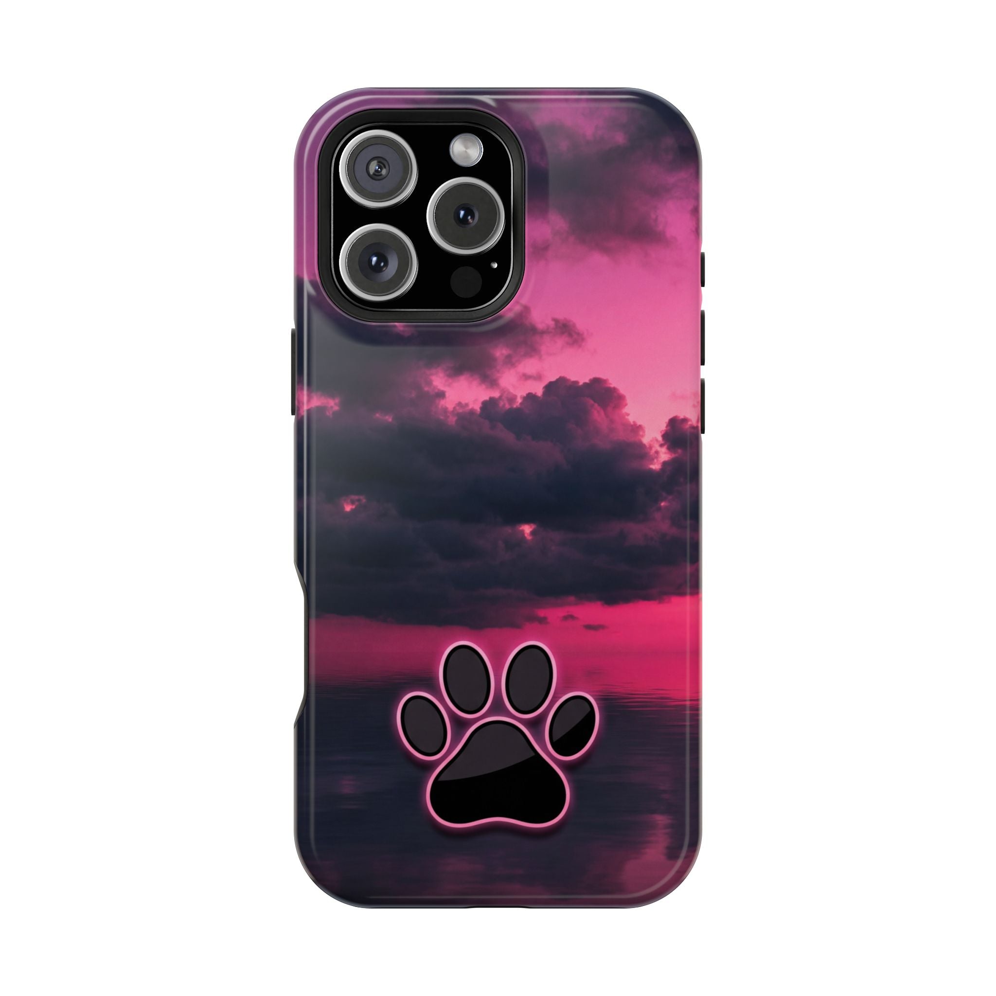 Pink Sky Paw Print Phone Case — Impact-Resistant Wireless Charging Cover